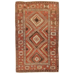 Vintage Russian Kazak Rug with Beige and Brown Geometric Medallions