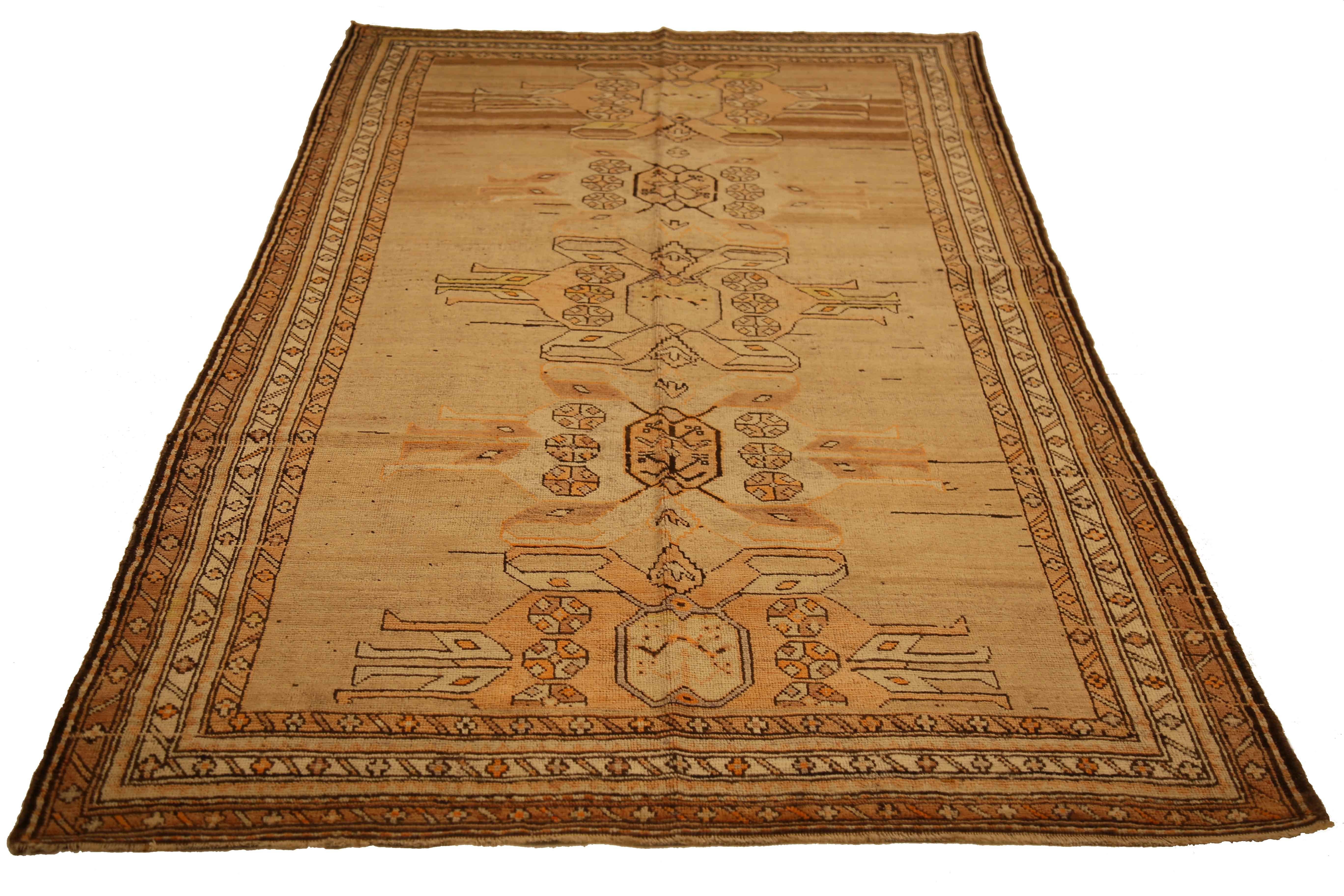 Persian Antique Russian Kazak Rug with Black and Beige Scarab Medallions For Sale