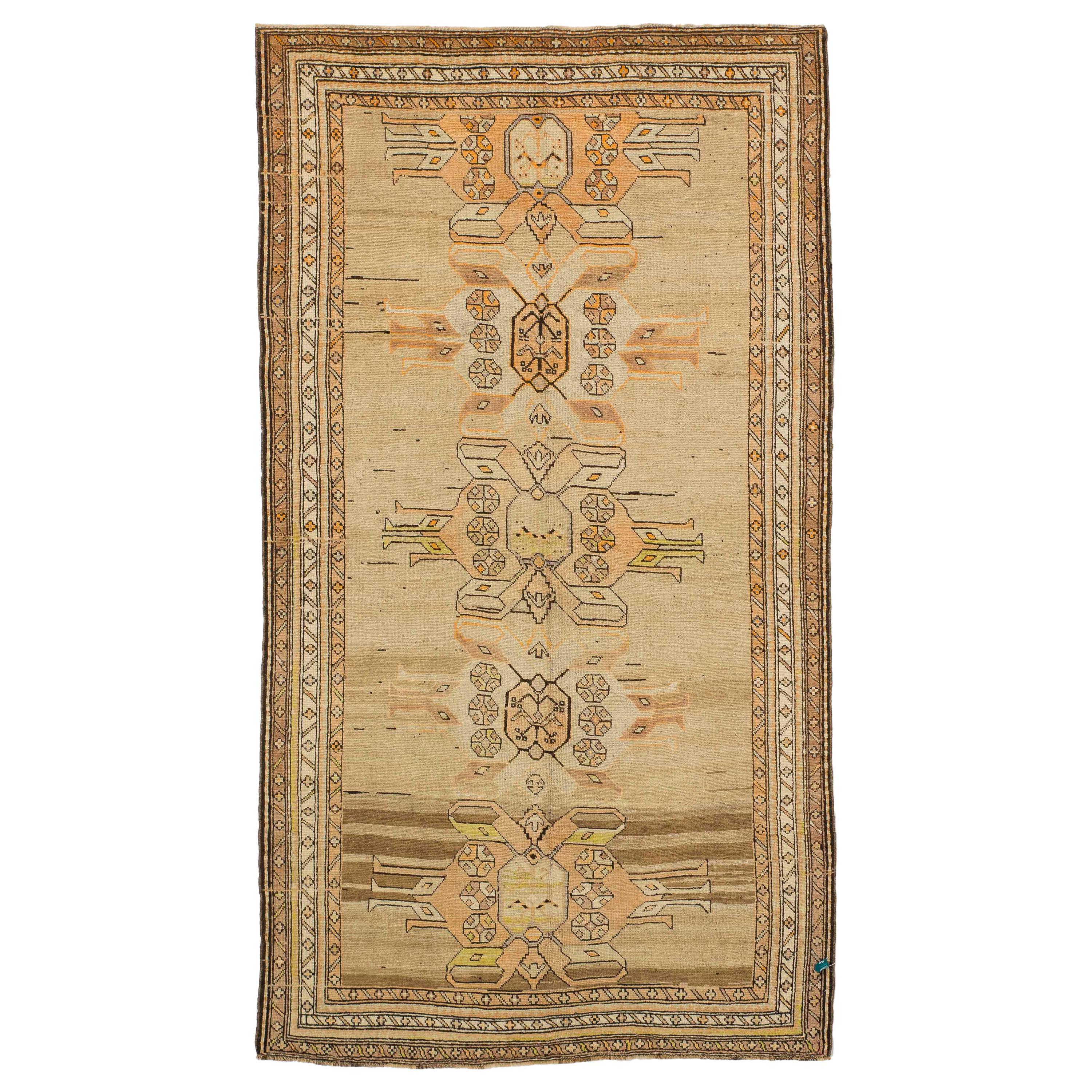 Antique Russian Kazak Rug with Black and Beige Scarab Medallions For Sale
