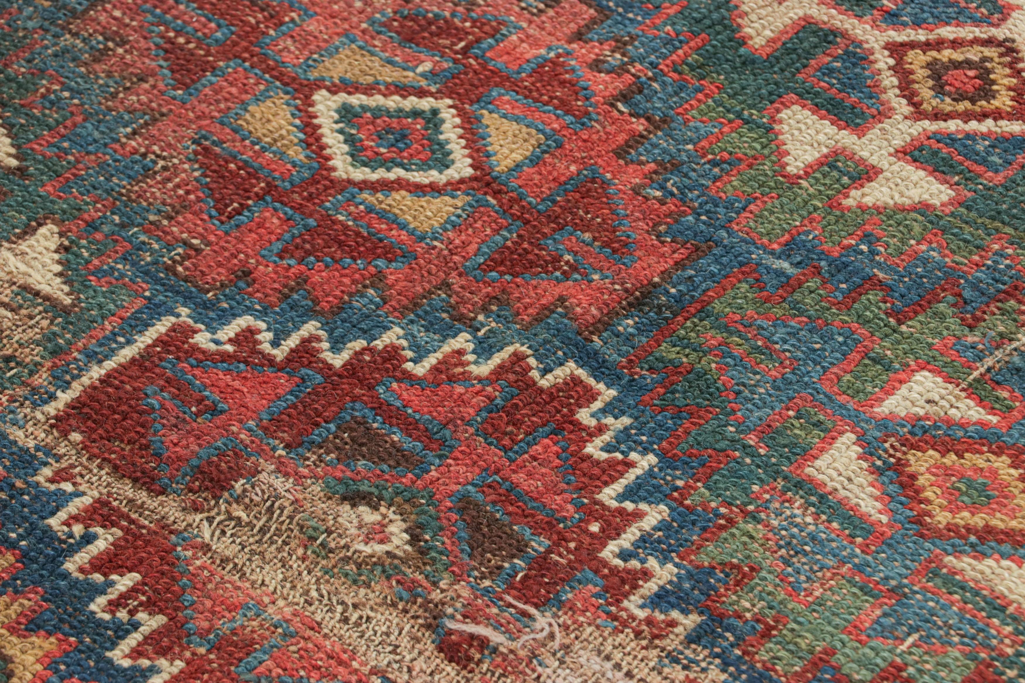 Hand-knotted in wool and originating from Russia circa 1910-1920, this 4x5 antique rug is among some of the most intriguing Kazak tribal rugs added to Rug & Kilim’s Antique collections. 

On the Design: 

This antique Kazak rug recaptures the spirit