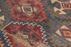 Antico tappeto kazako russo con motivi geometrici blu e rossi - Rug & Kilim