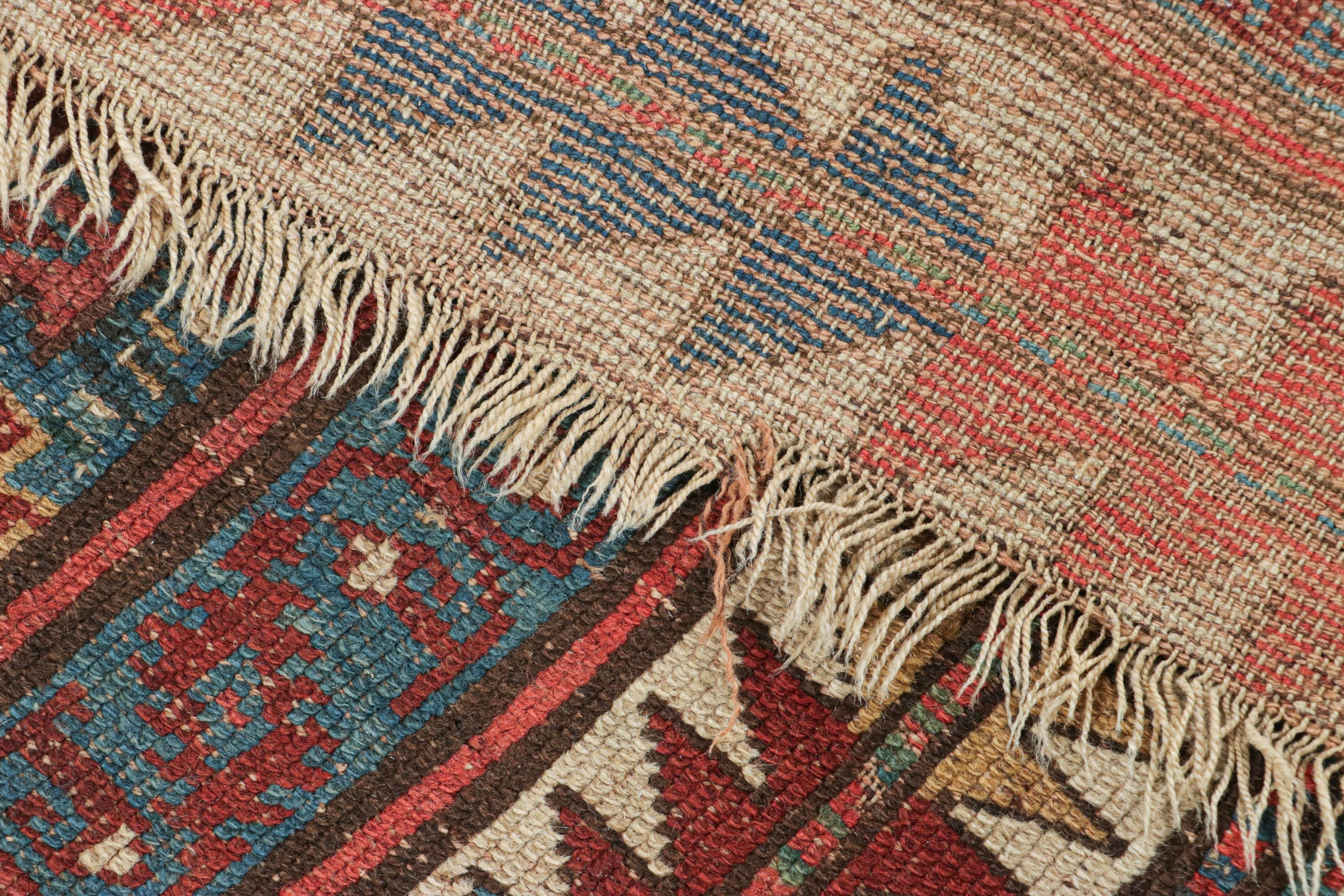 Antique Russian Kazak Rug with Blue and Red Geometric Patterns - Rug & Kilim For Sale 1