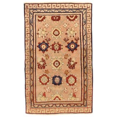 Used Russian Kazak Rug with Navy and Red Flower Medallions