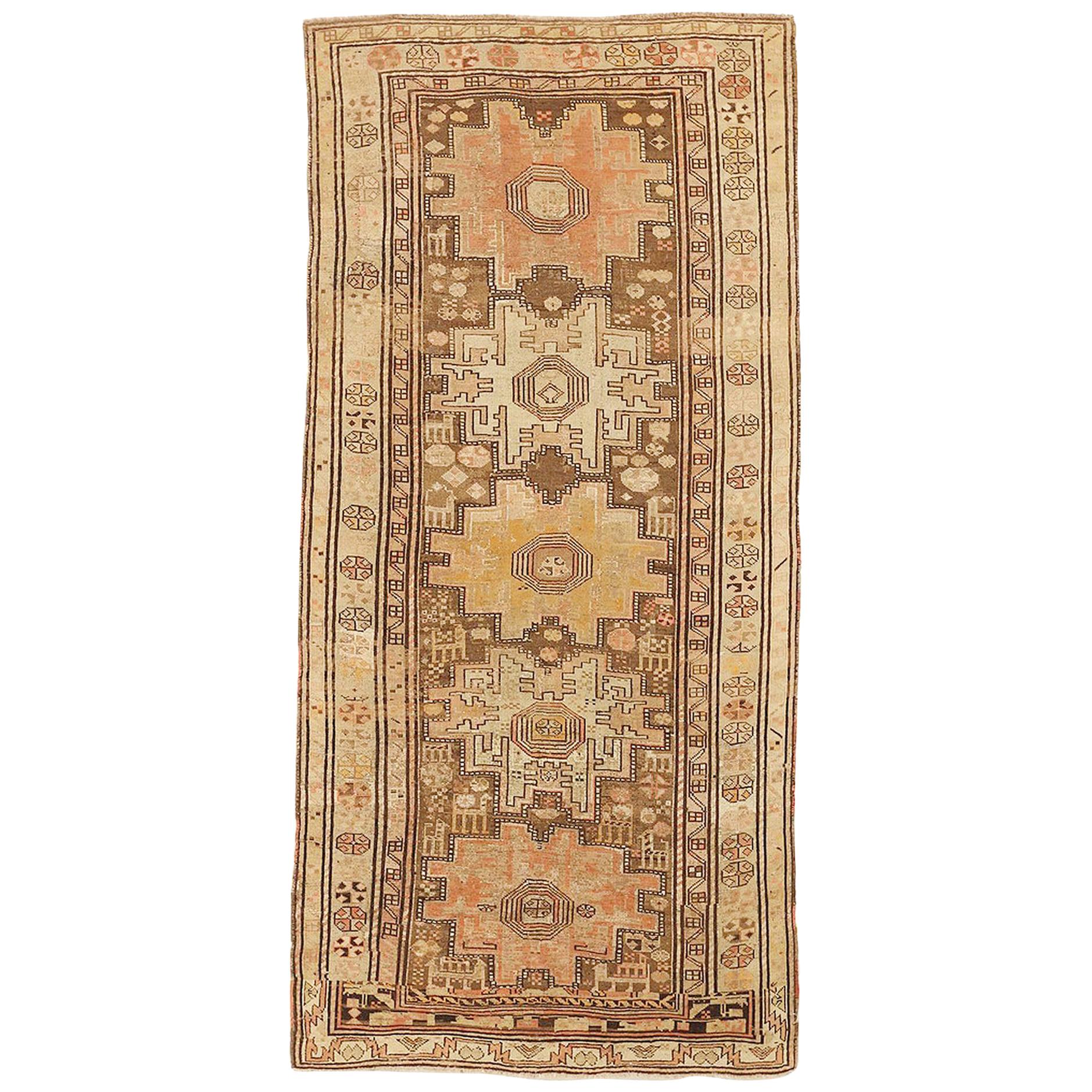 Antique Russian Kazak Rug with Rustic Medallions on Center Field For Sale