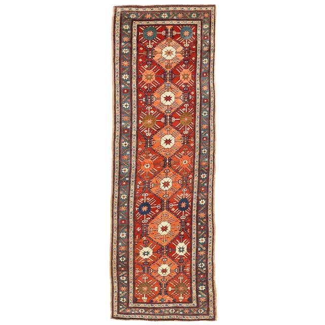 Antique Russian Rug with Rustic Colored Diamond Details on Green Field ...
