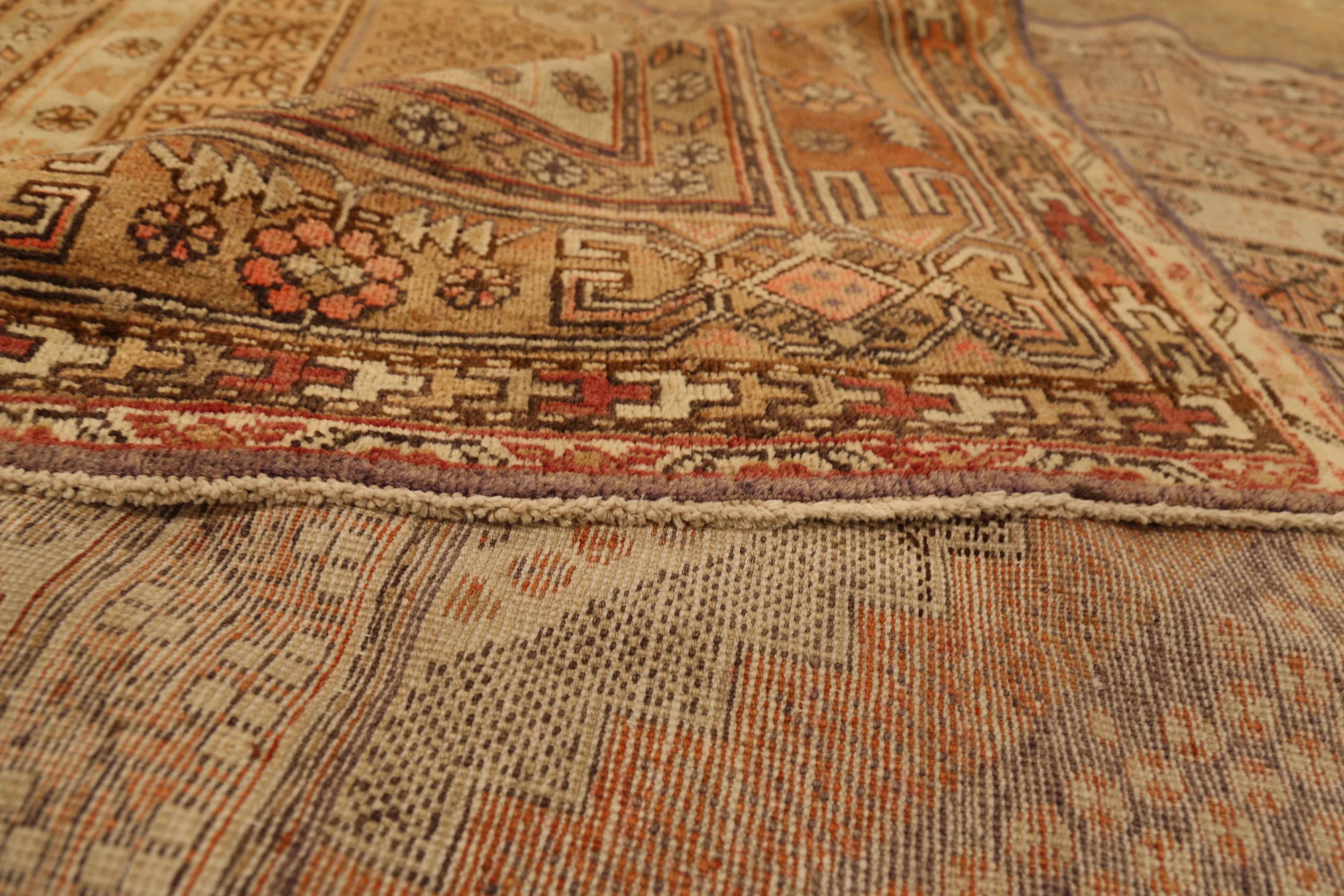 Oushak Antique Russian Khotan Rug with Brown & Ivory Diamond-Shaped Floral Details For Sale