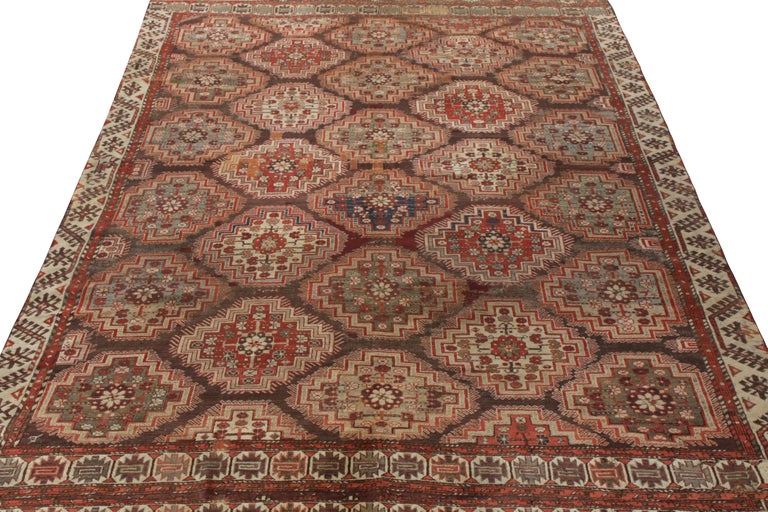Antique Russian Kuba Rug in All over Red Brown, Geometric Pattern by ...