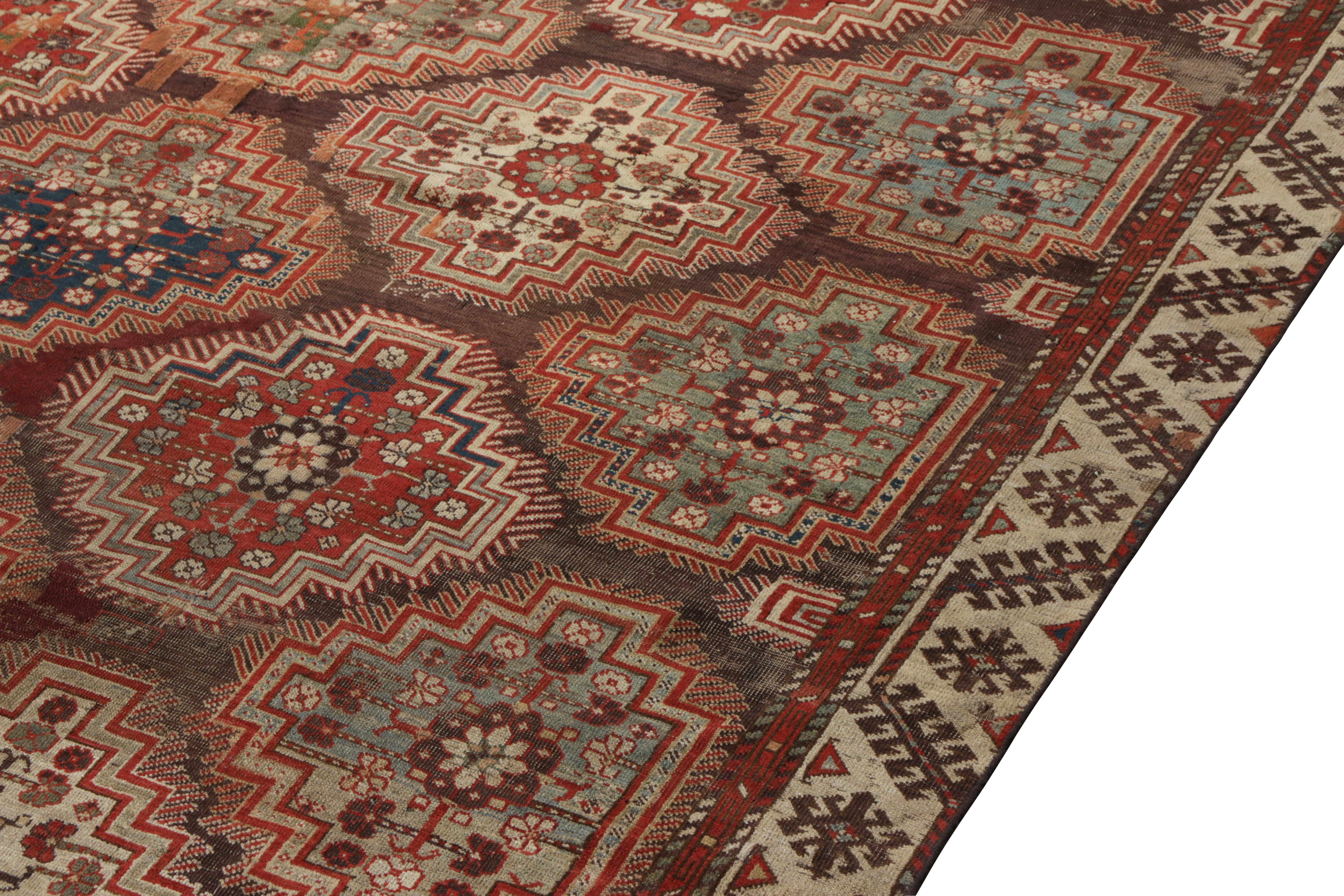 Hand-Knotted Antique Russian Kuba Rug in All over Red Brown, Geometric Pattern by Rug & Kilim For Sale