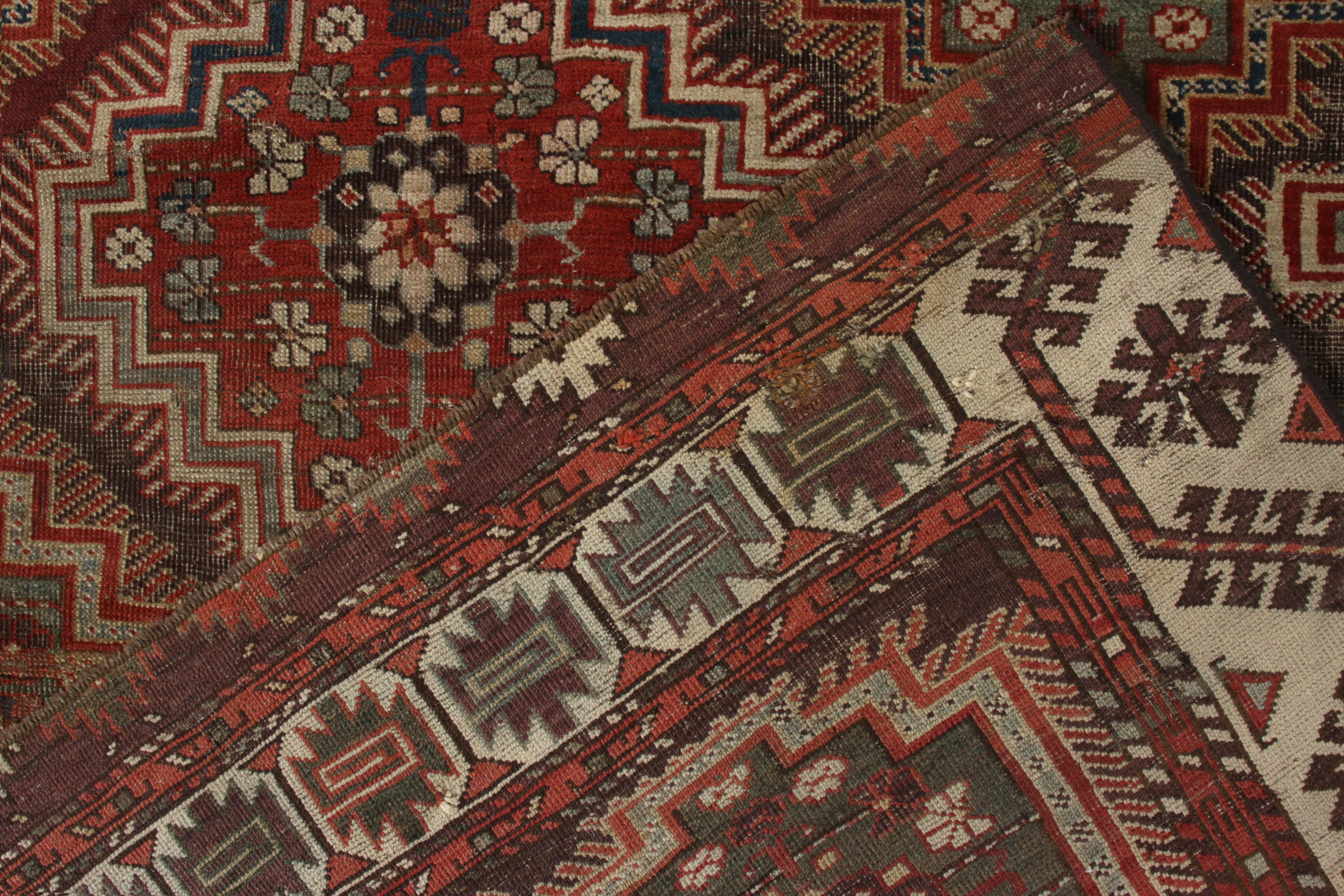 Antique Russian Kuba Rug in All over Red Brown, Geometric Pattern by Rug & Kilim In Good Condition For Sale In Long Island City, NY