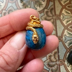 Antique Russian Lapis Lazuli Egg Pendant with Gold-Gilded Silver Snake