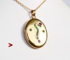 Antique Russian Locket Pendant natural Ruby Demantoid solid 56(14K) Gold / 10gr