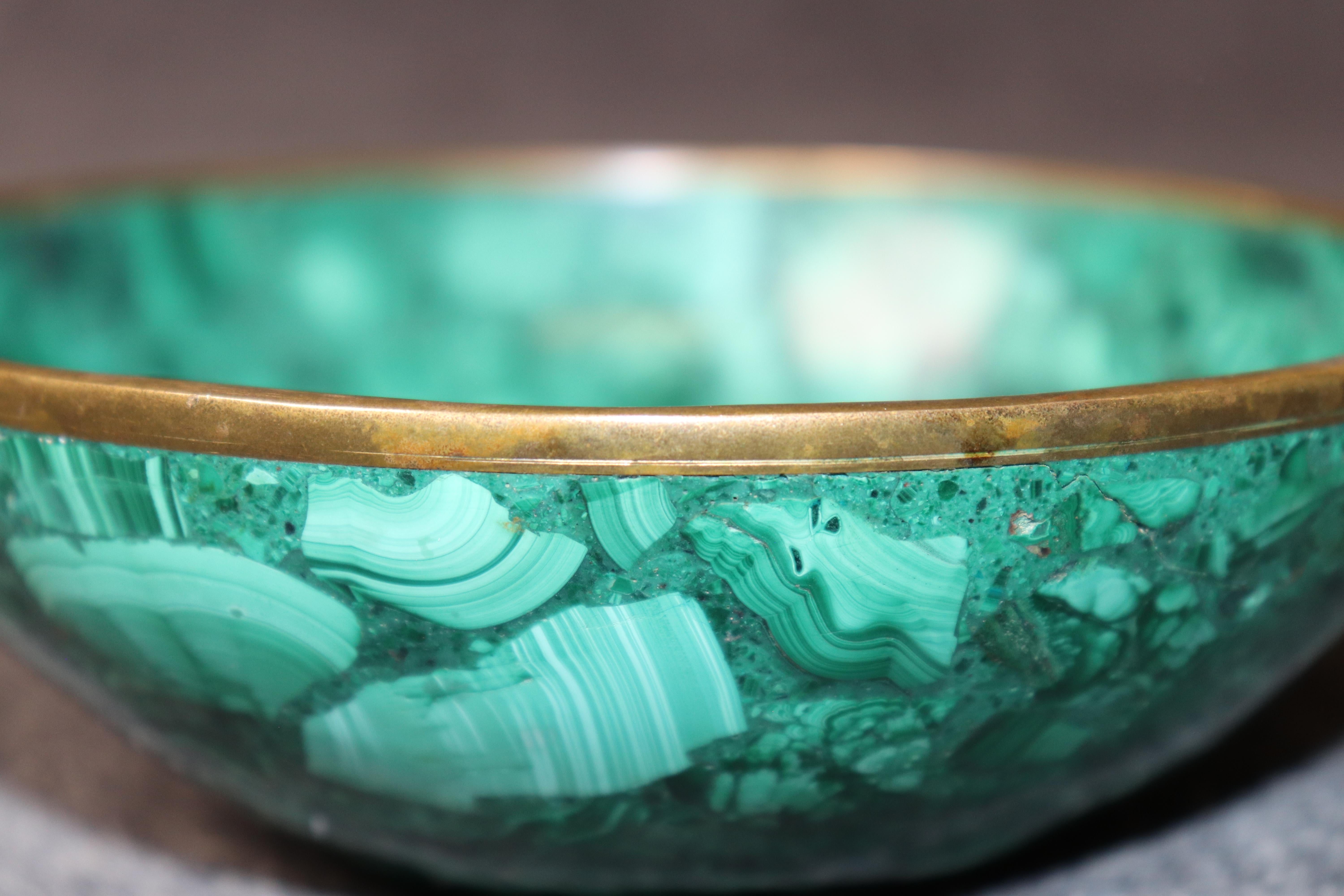 20th Century Antique Russian Malachite and Bronze Bowl For Sale