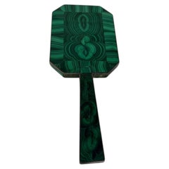 Antique Russian Malachite Handheld Mirror with Silverplated Mounts