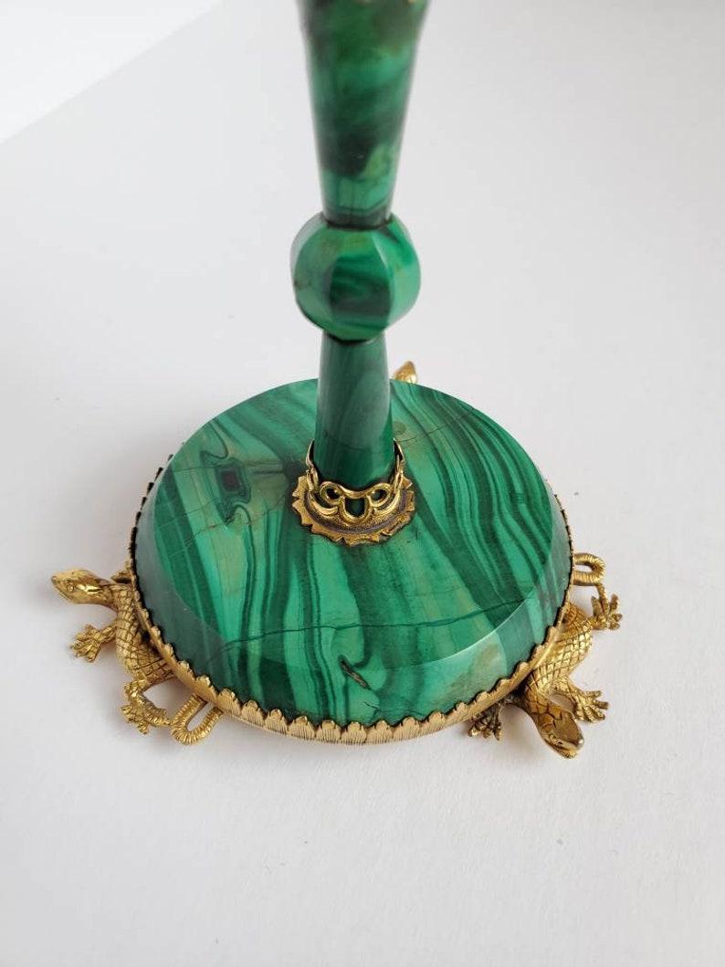 Bronze Antique Russian Malachite Miniature Candelabra For Sale
