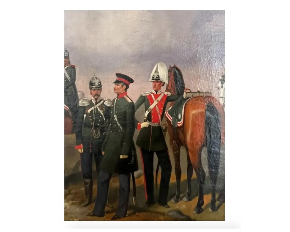 Unknown Antique Russian Military Presentation Painting Oil on Canvas Depicting Colonel C