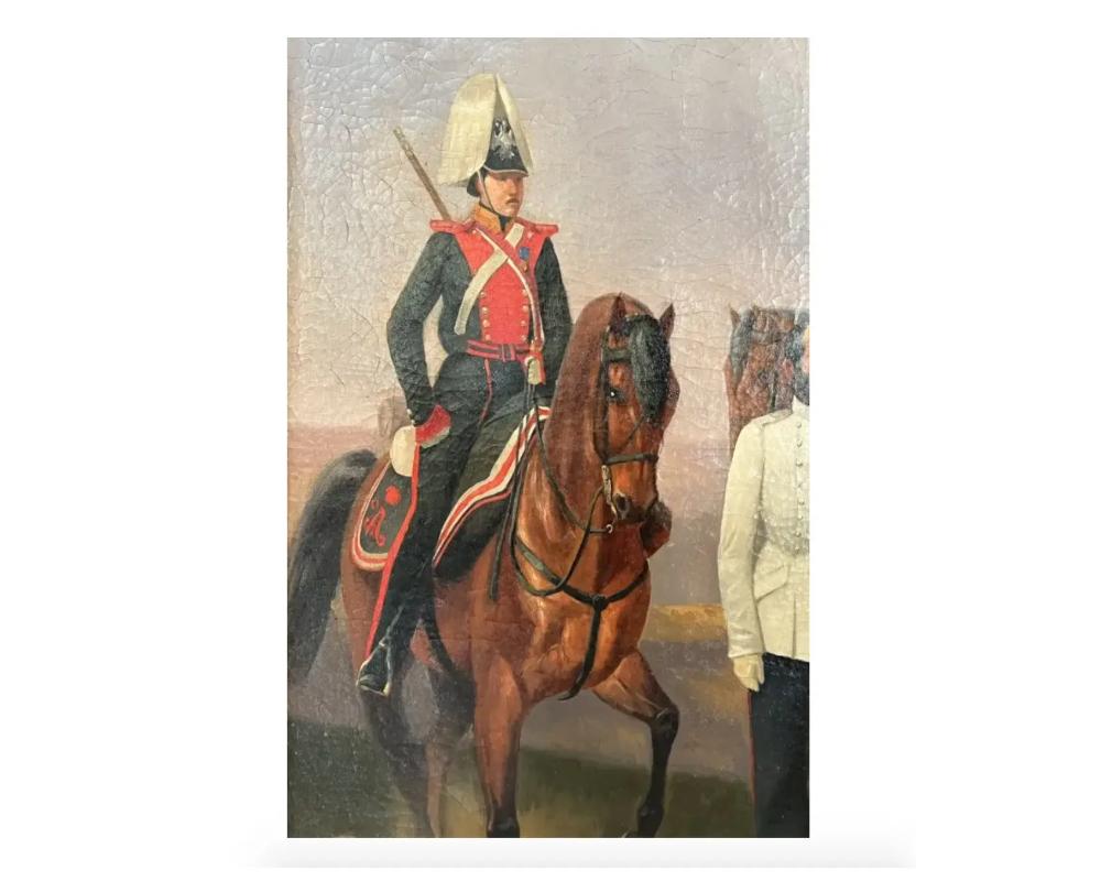 19th Century Antique Russian Military Presentation Painting Oil on Canvas Depicting Colonel C