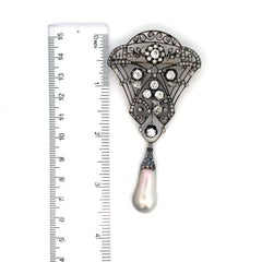 Antique Russian Natural Saltwater Pearl and Diamond Brooch