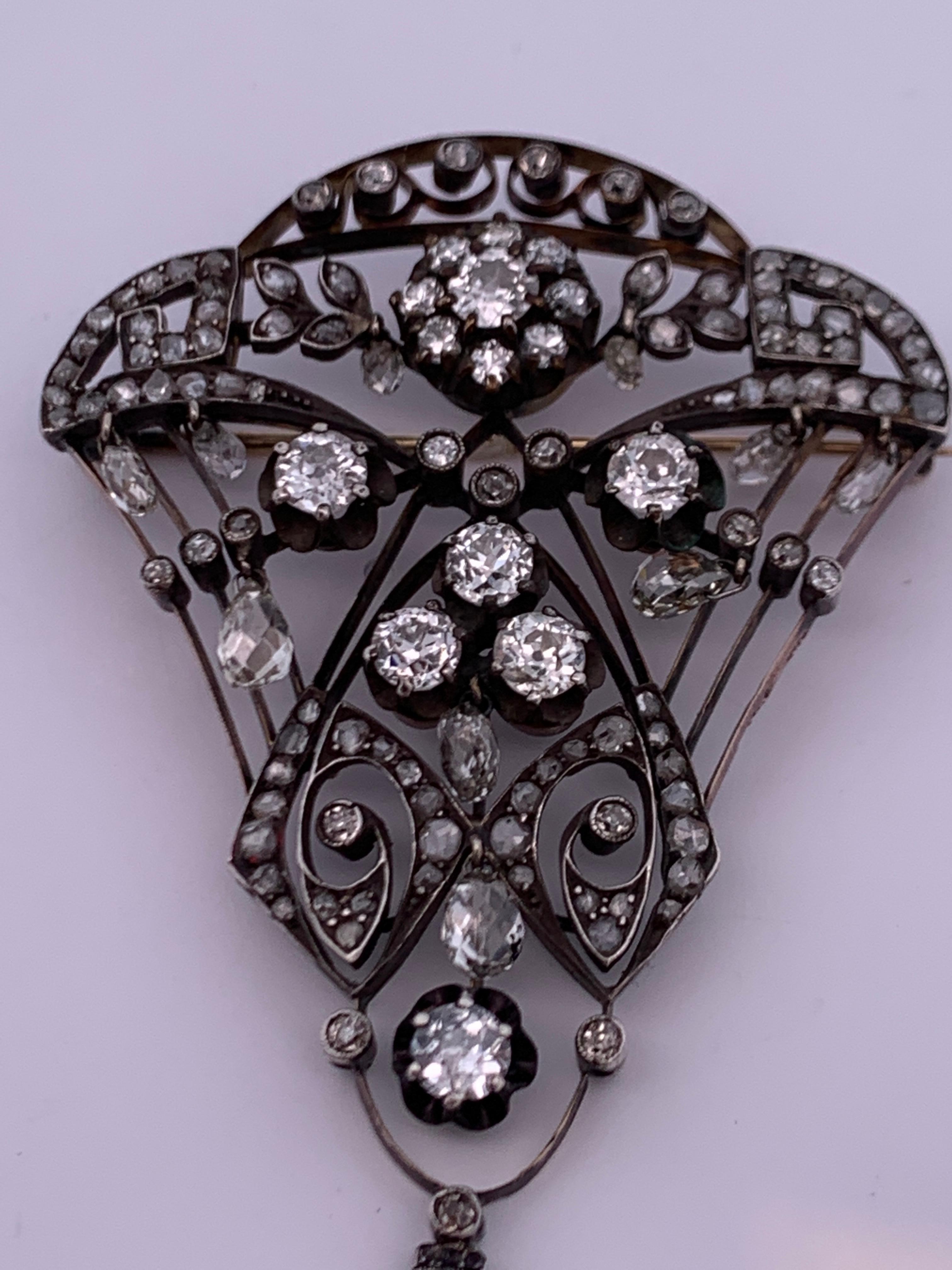 Antique Russian Natural Saltwater Pearl and Diamond Brooch  For Sale 2