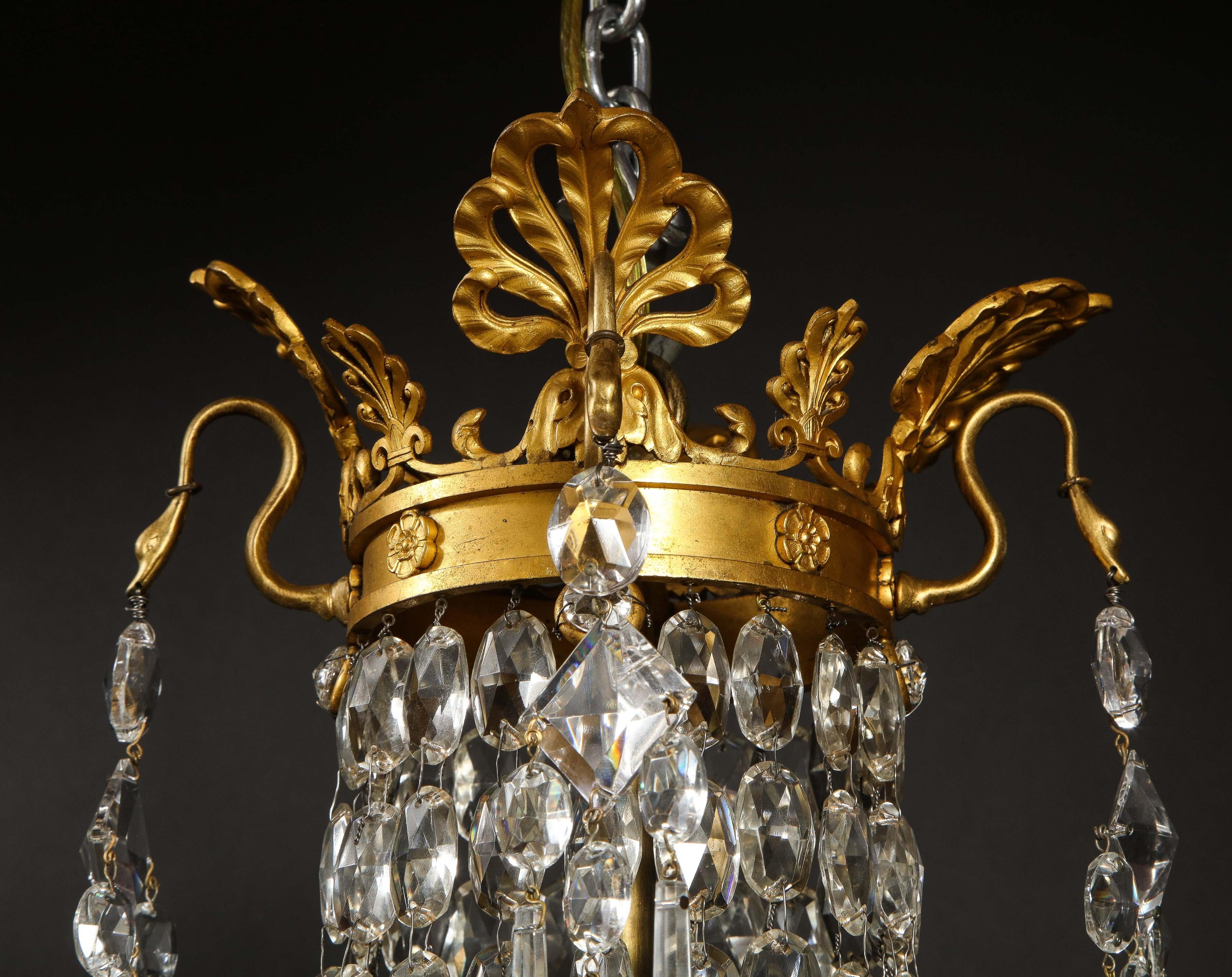 Antique Russian Neoclassical Gilt Bronze and Cut Crystal Cobalt Glass Chandelier For Sale 12