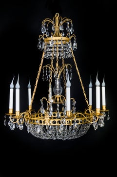 Antique Russian Neoclassical Gilt Bronze & Cut Crystal Figural Chandelier
