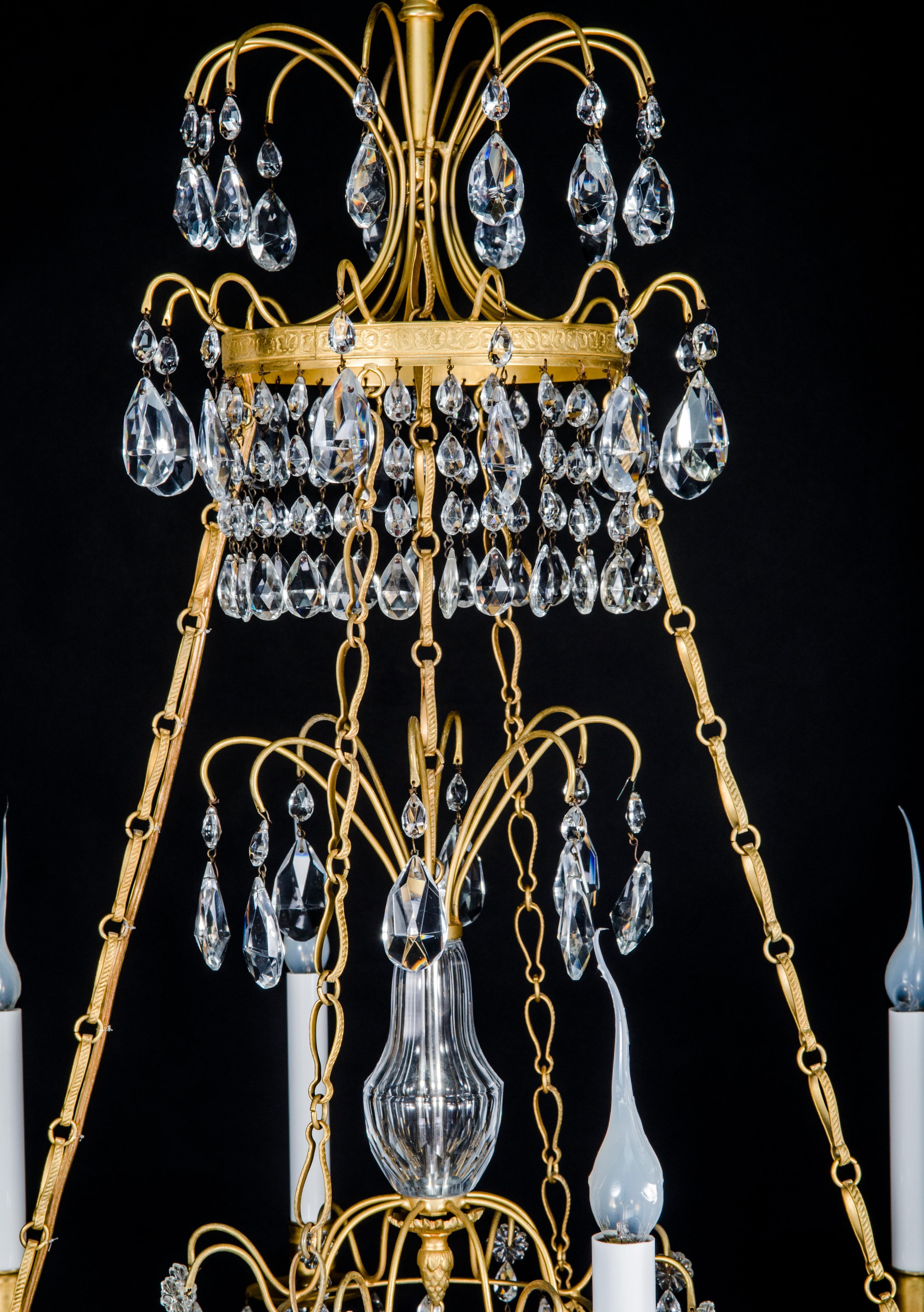 20th Century Antique Russian Neoclassical Gilt Bronze & Cut Crystal Figural Chandelier For Sale