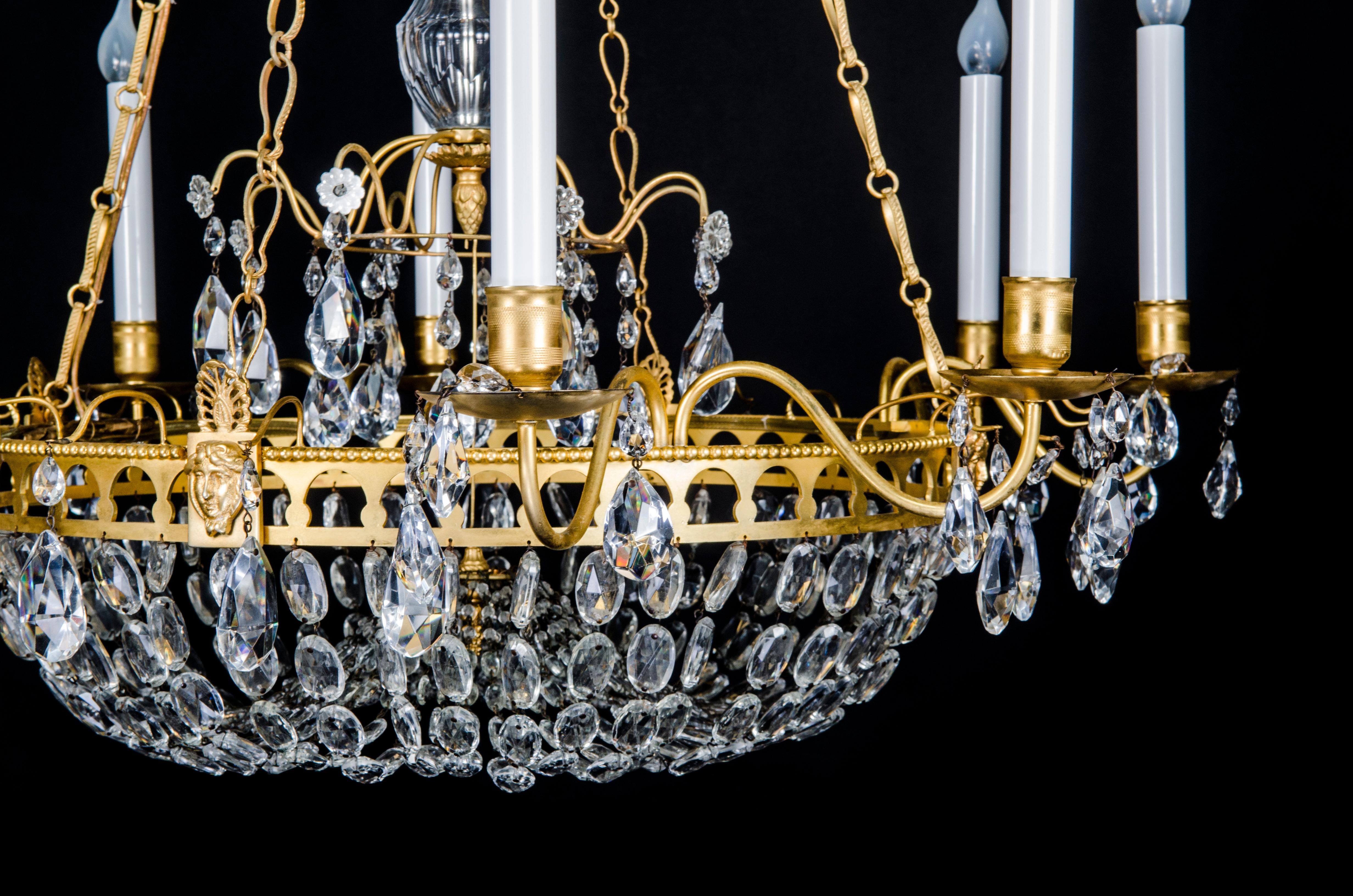 Antique Russian Neoclassical Gilt Bronze & Cut Crystal Figural Chandelier For Sale 2