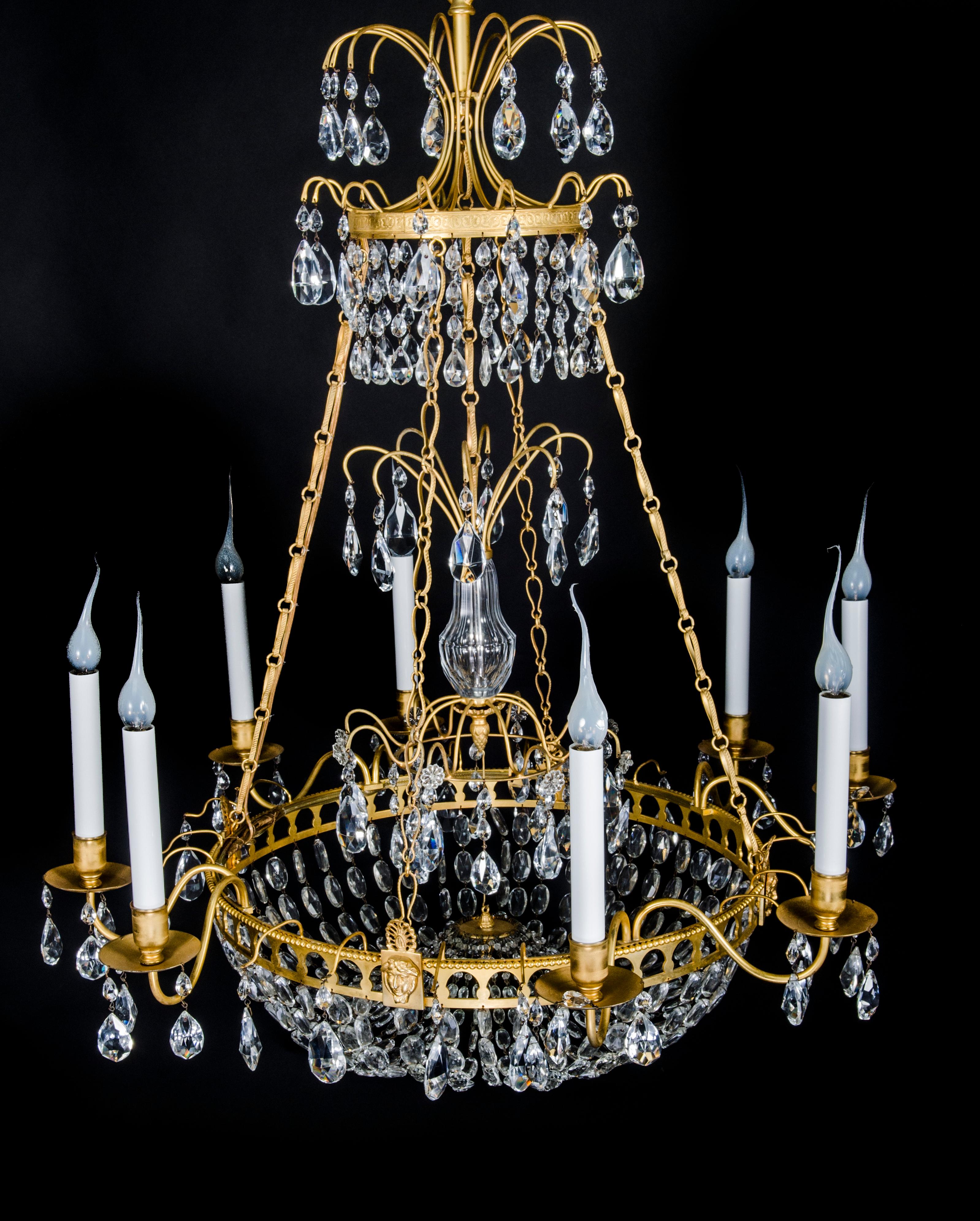 Antique Russian Neoclassical Gilt Bronze & Cut Crystal Figural Chandelier For Sale 3