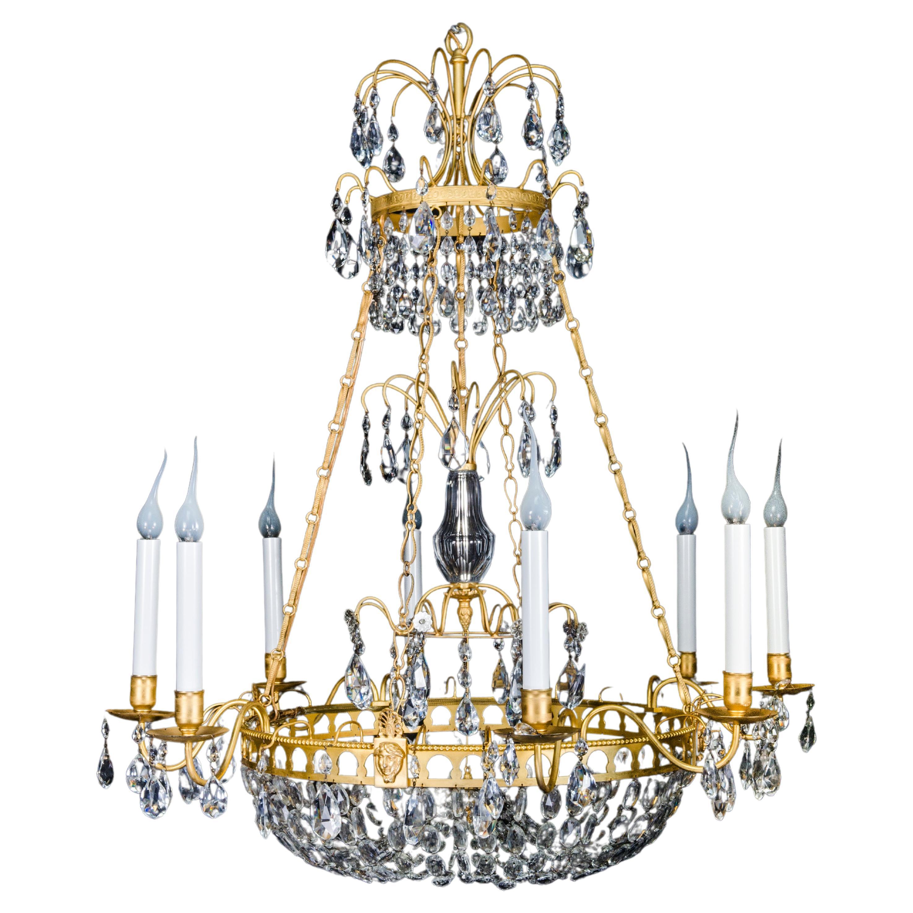 Antique Russian Neoclassical Gilt Bronze & Cut Crystal Figural Chandelier For Sale