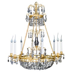Antique Russian Neoclassical Gilt Bronze & Cut Crystal Figural Chandelier