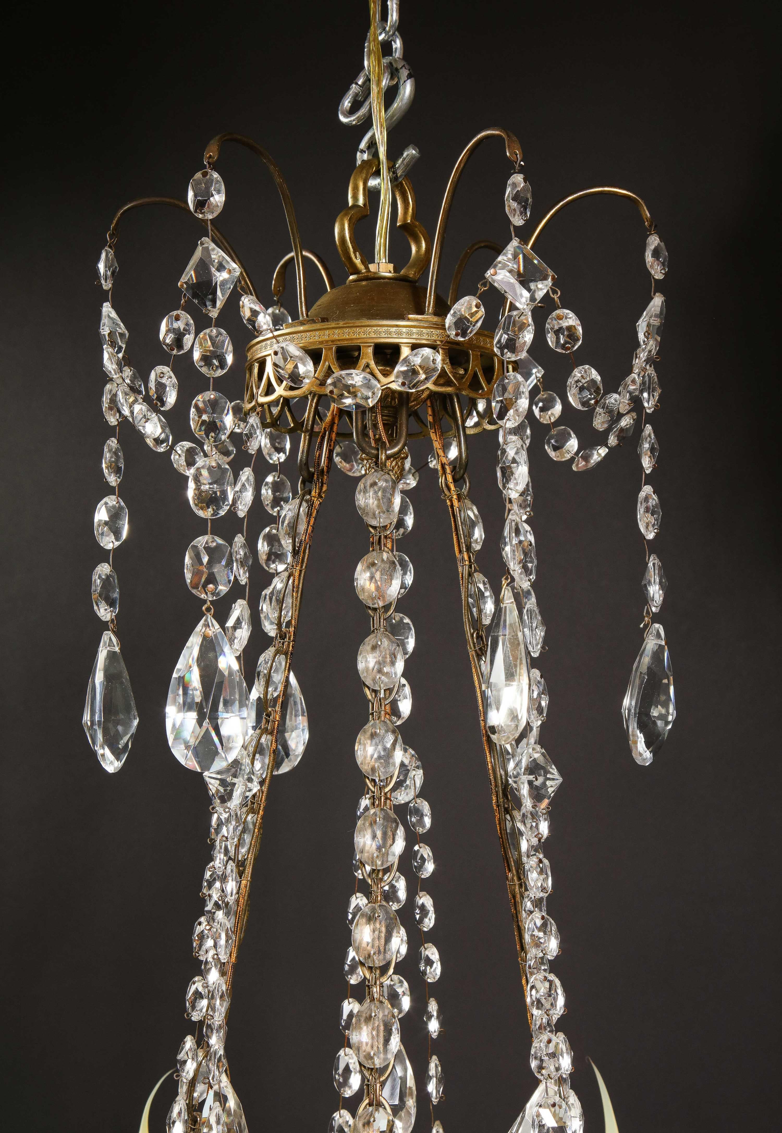 Antique Russian Neoclassical Gilt Bronze, Opaline Glass and Crystal Chandelier For Sale 14