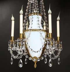 Antique Russian Neoclassical Gilt Bronze, Opaline Glass and Crystal Chandelier