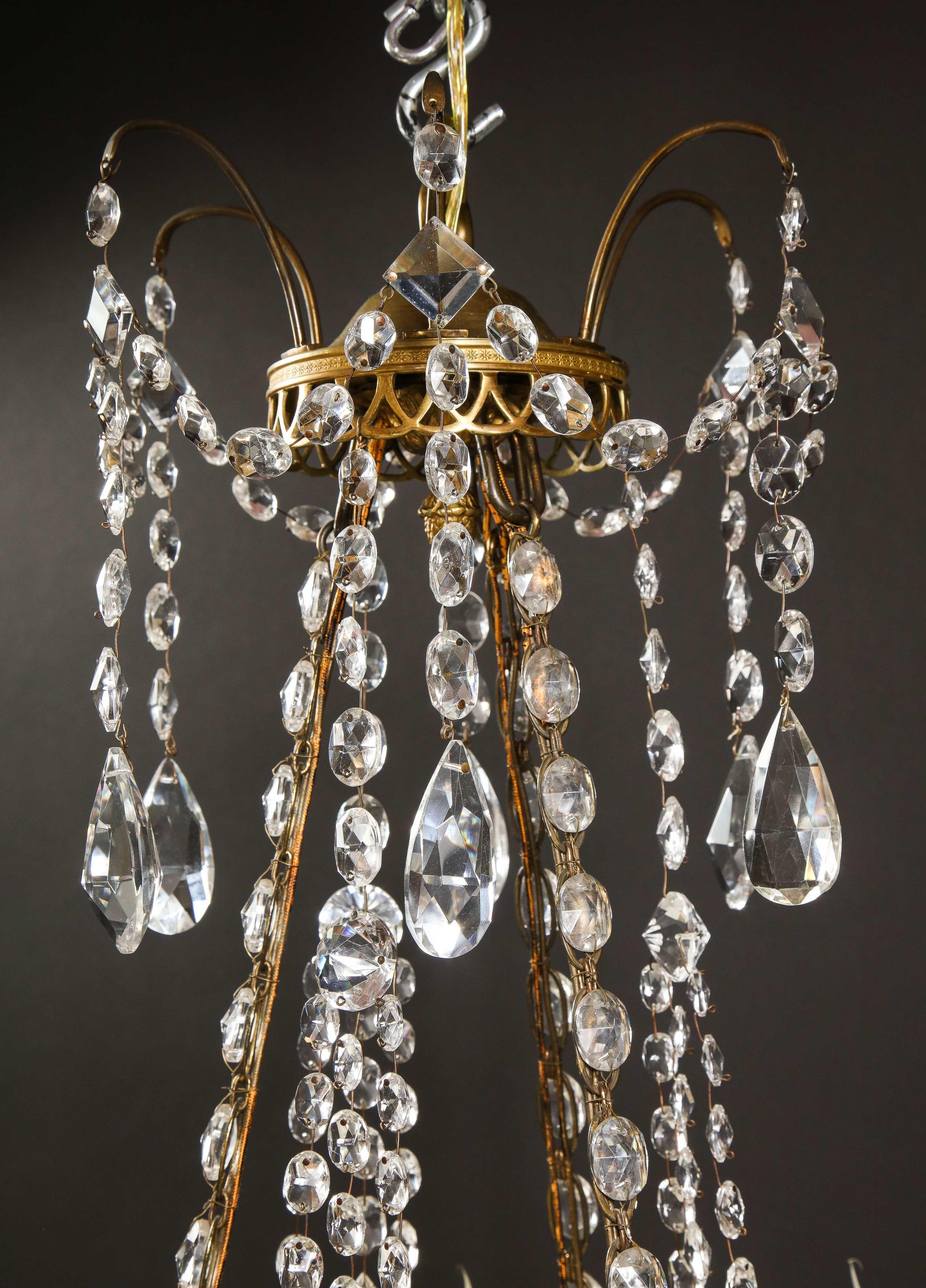 Antique Russian Neoclassical Gilt Bronze, Opaline Glass and Crystal Chandelier For Sale 15