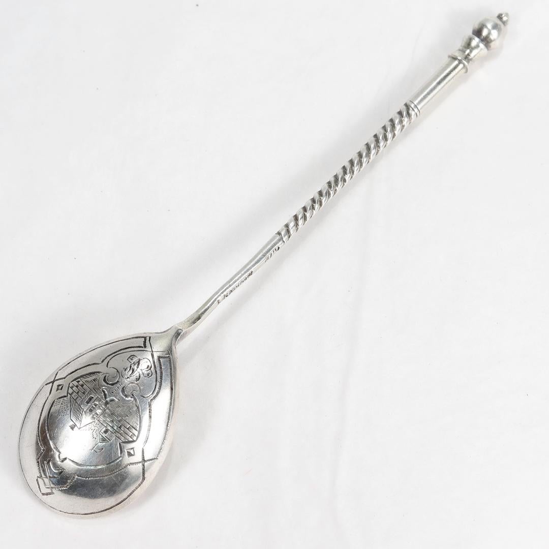 Antiker russischer Niello 84 Zolotnik-Silber-Demitasse-Löffel 2