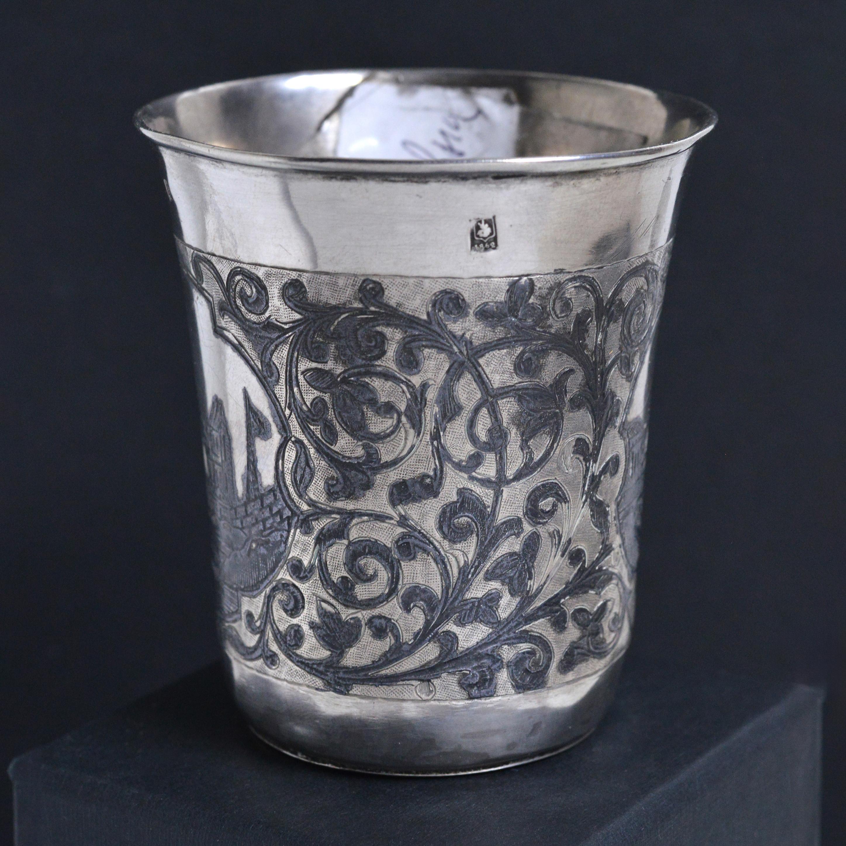 Antique Russian Niello Silver Cup Beaker by M. Dmitriev 1862 Moscow Views 1