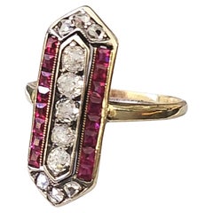 Antique Russian Old Mine Cut Diamond And Ruby Gold Ring