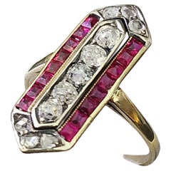 Antique Russian Old Mine Cut Diamond And Ruby Gold Ring