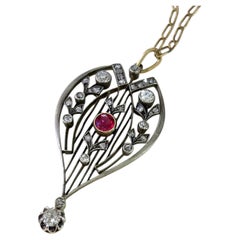 Antique Russian Old Mine Cut Diamond Gold Pendant