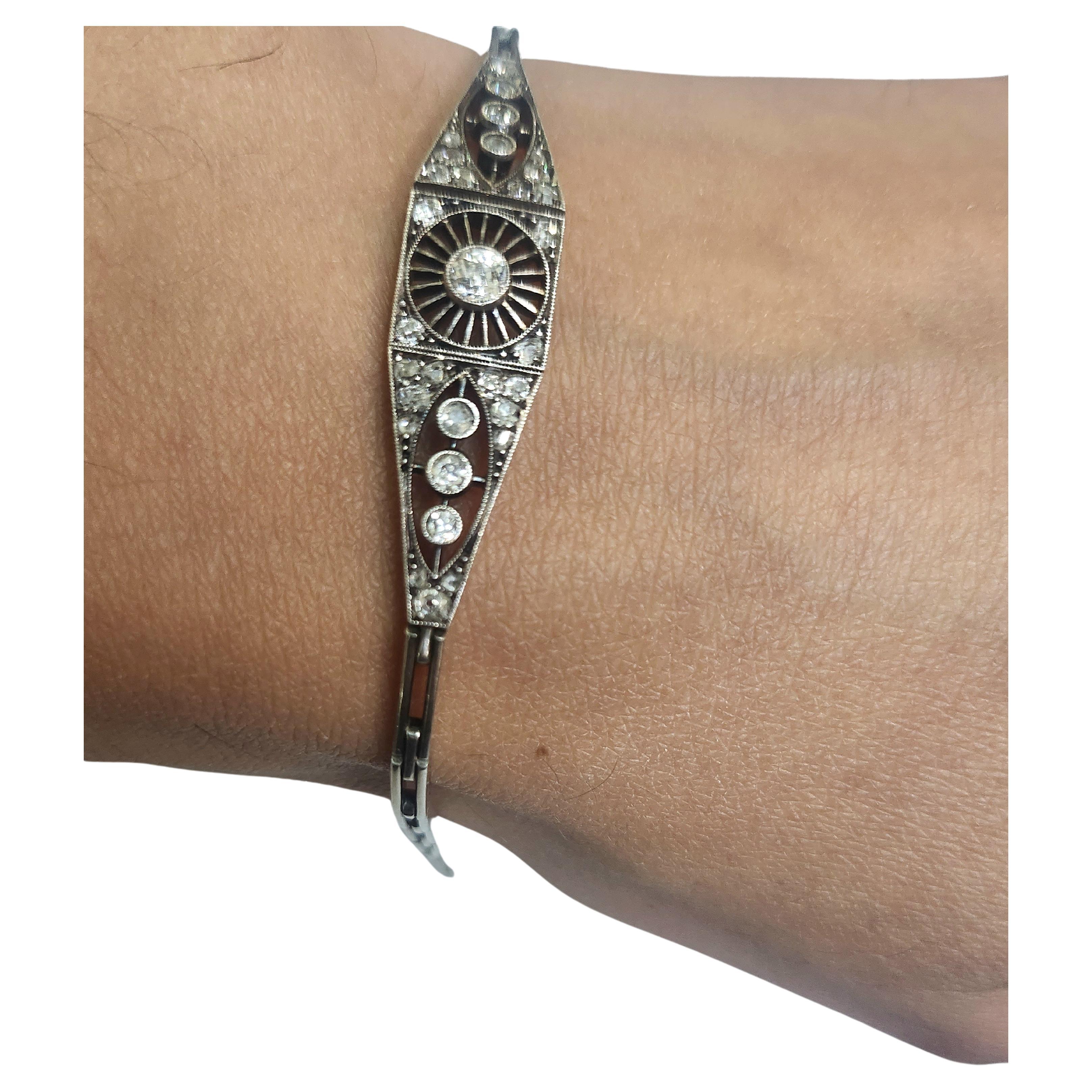 Women's Antique Russian Old Mine Cut Diamond Bracelet