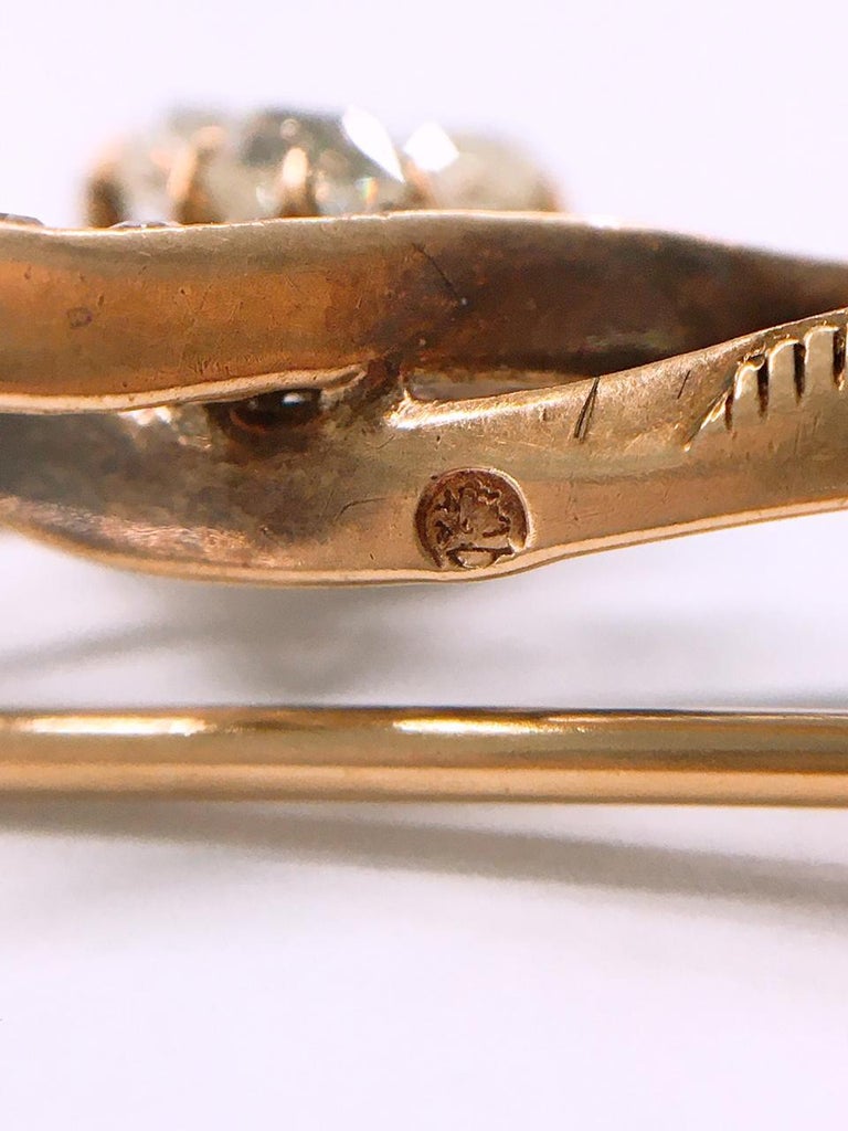 Antique 14k Gold Russian Old Mine Cut Diamond Brooch For Sale at 1stDibs