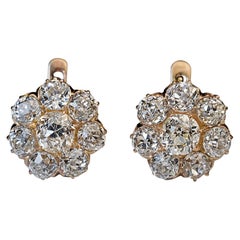 Antique Russian Old Mine Cut Diamond Cluster Earrings