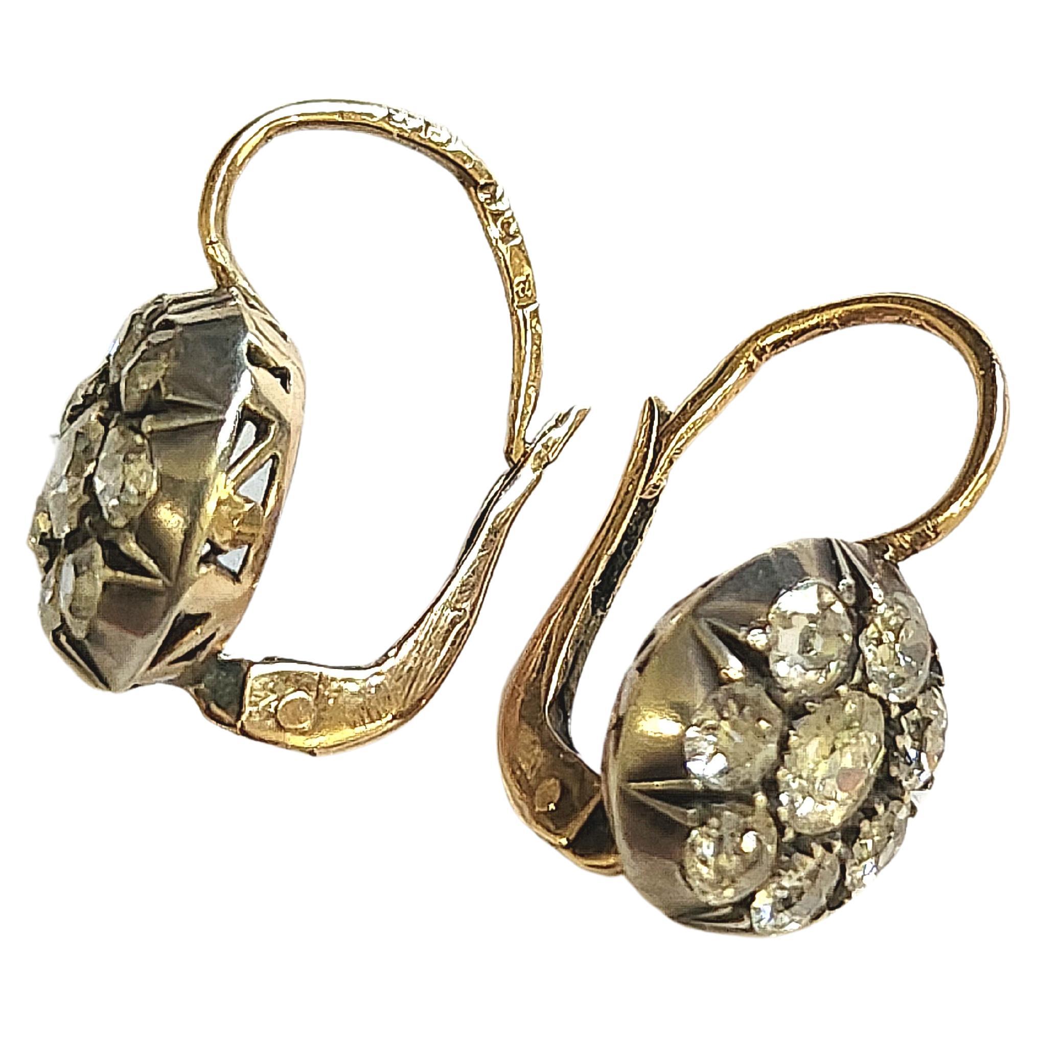 Antique Russian Old Mine Cut Diamond Earrings For Sale 1
