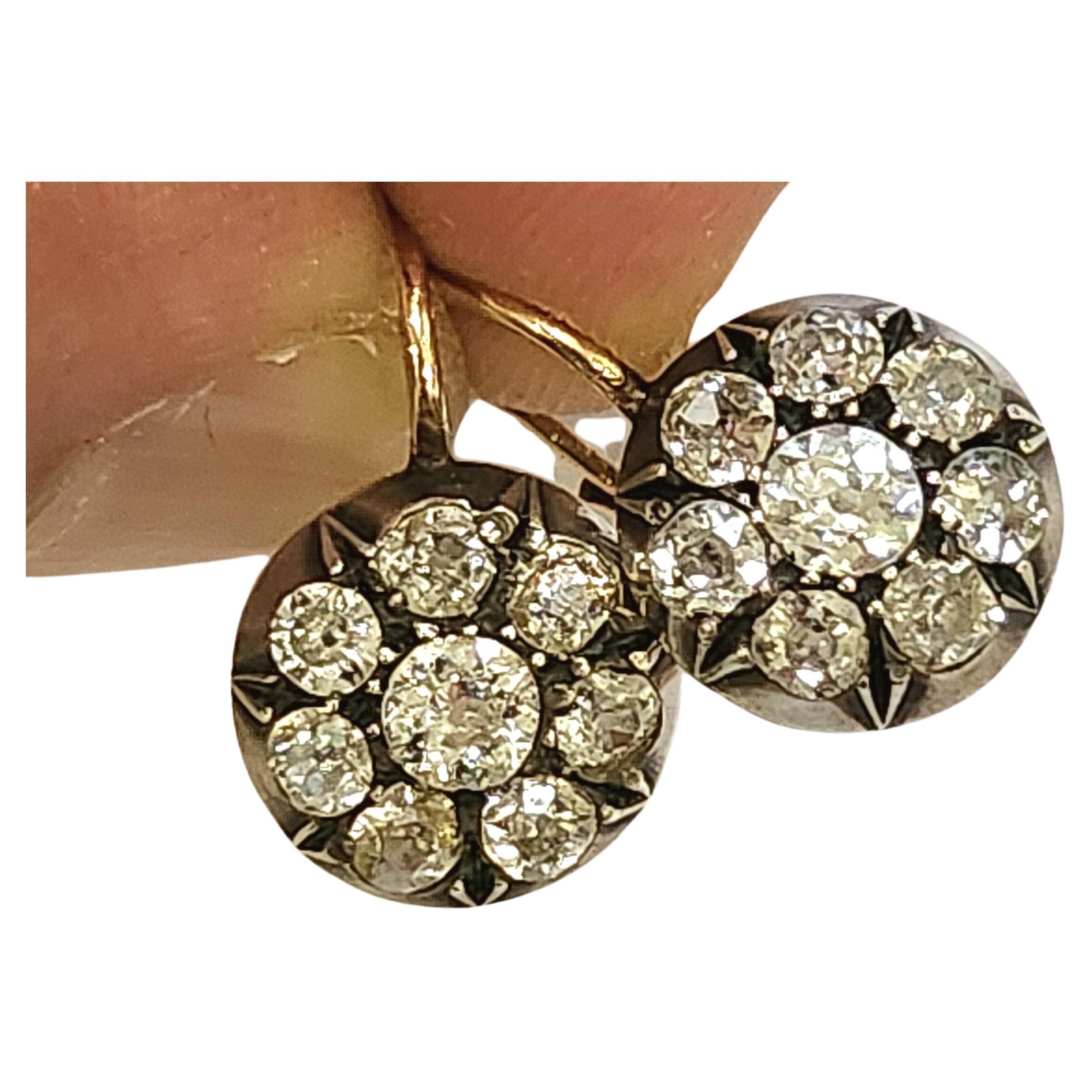 Antique Russian Old Mine Cut Diamond Earrings For Sale 2