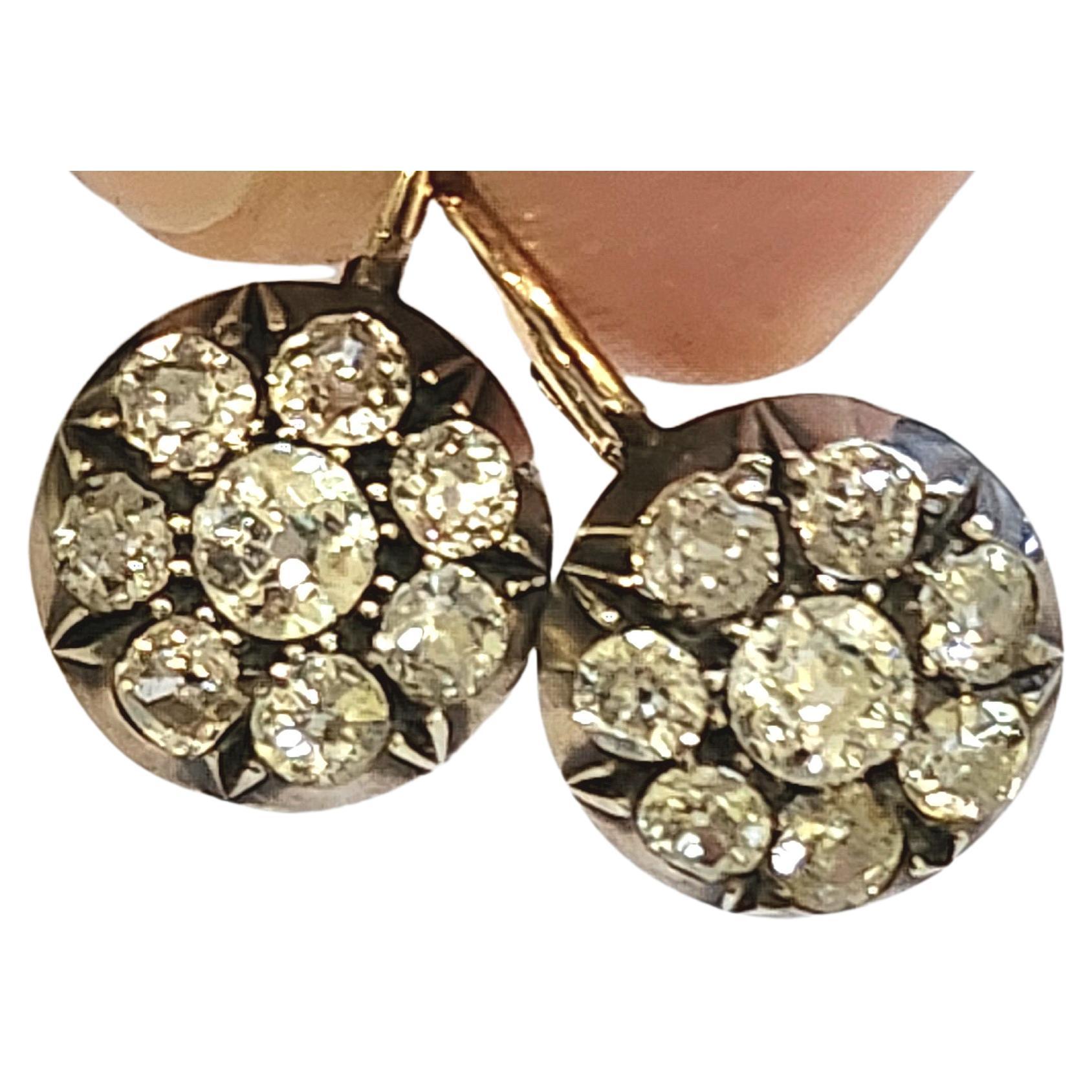 Antique Russian Old Mine Cut Diamond Earrings For Sale
