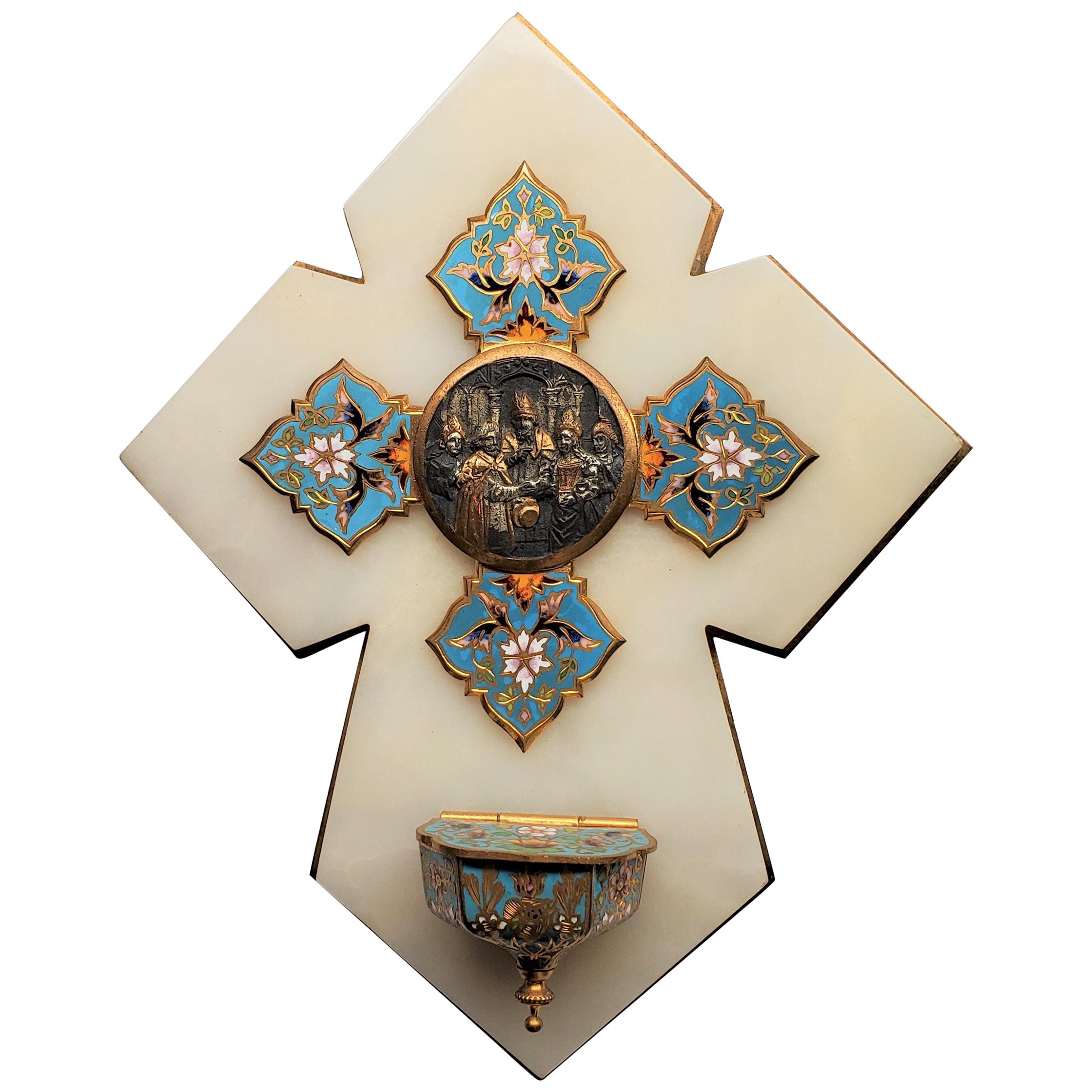 Antique Russian Onyx and Cloissoné Benetier 'Holy Water Font' For Sale
