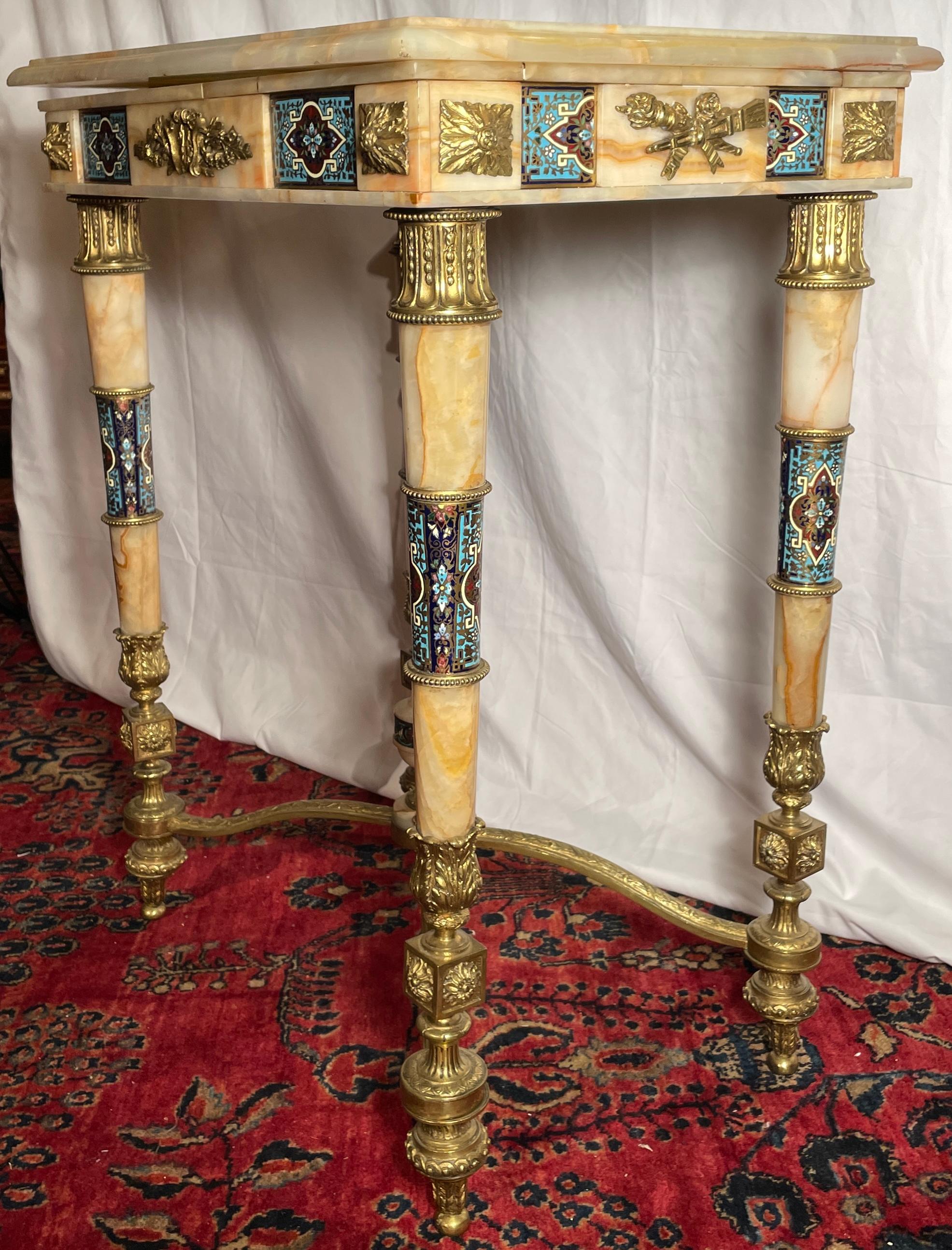 Antique Russian Onyx marble, Ormolu and Enamel Porcelain table, Circa 1875-1885.
