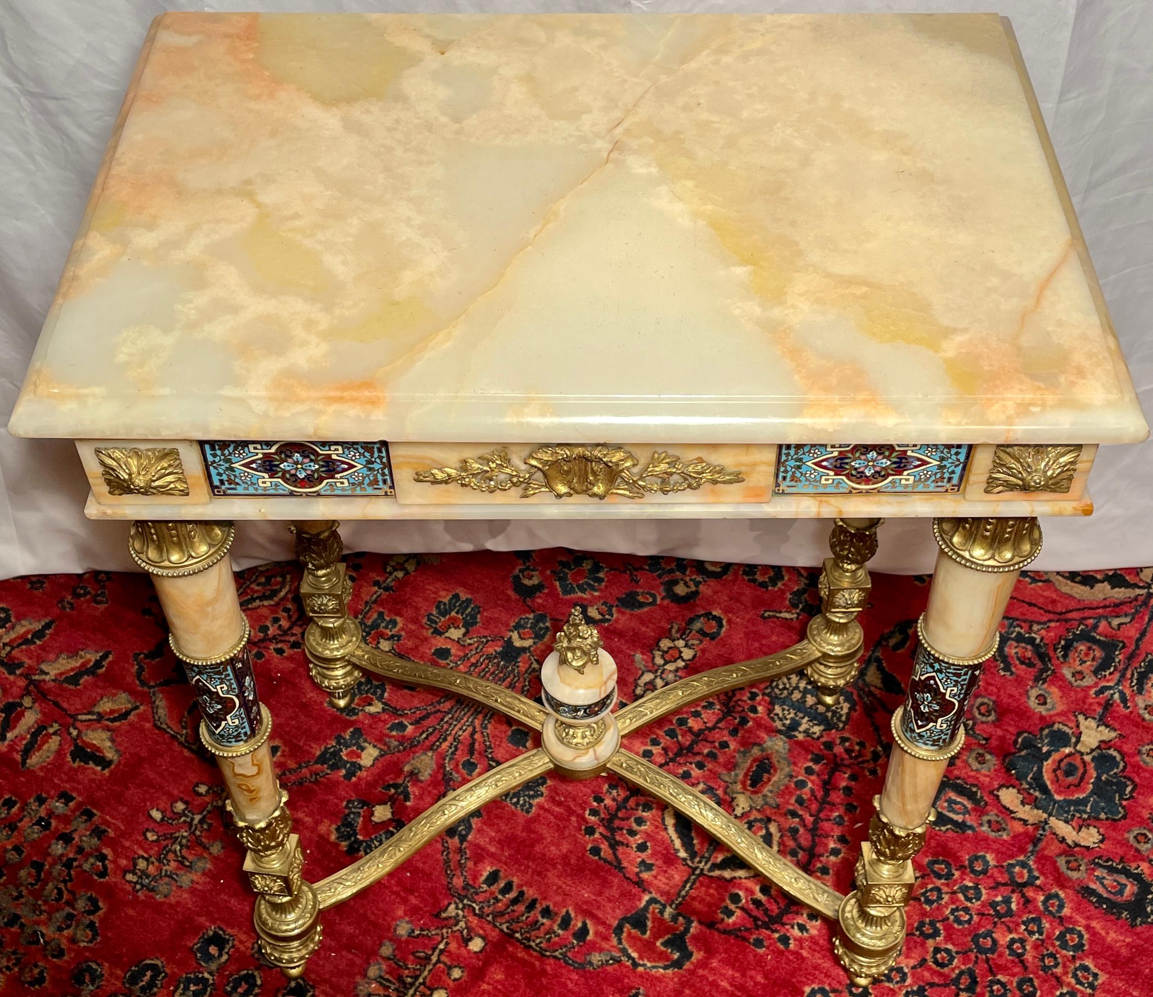 French Antique Russian Onyx Marble, Ormolu and Enamel Porcelain Table, Circa 1875-1885 For Sale