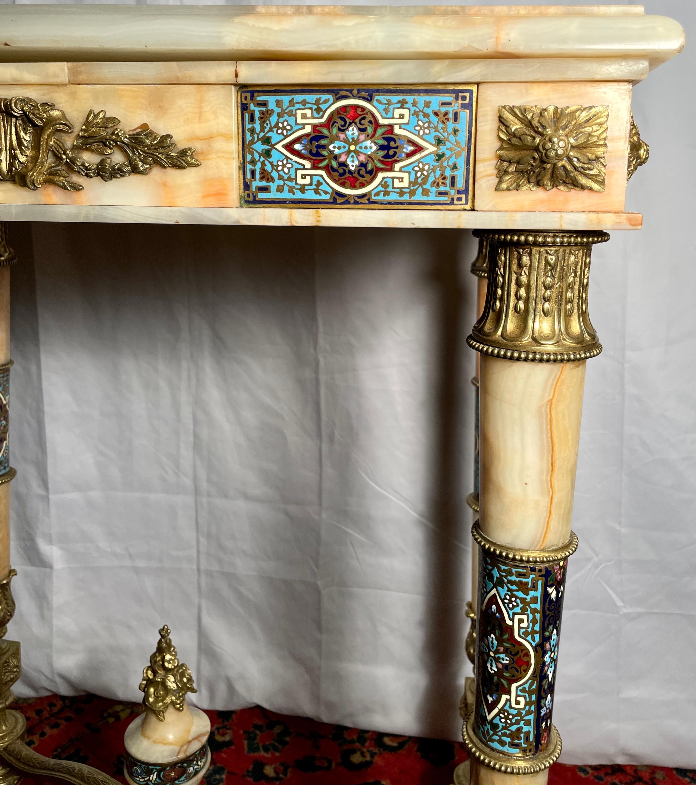 19th Century Antique Russian Onyx Marble, Ormolu and Enamel Porcelain Table, Circa 1875-1885 For Sale
