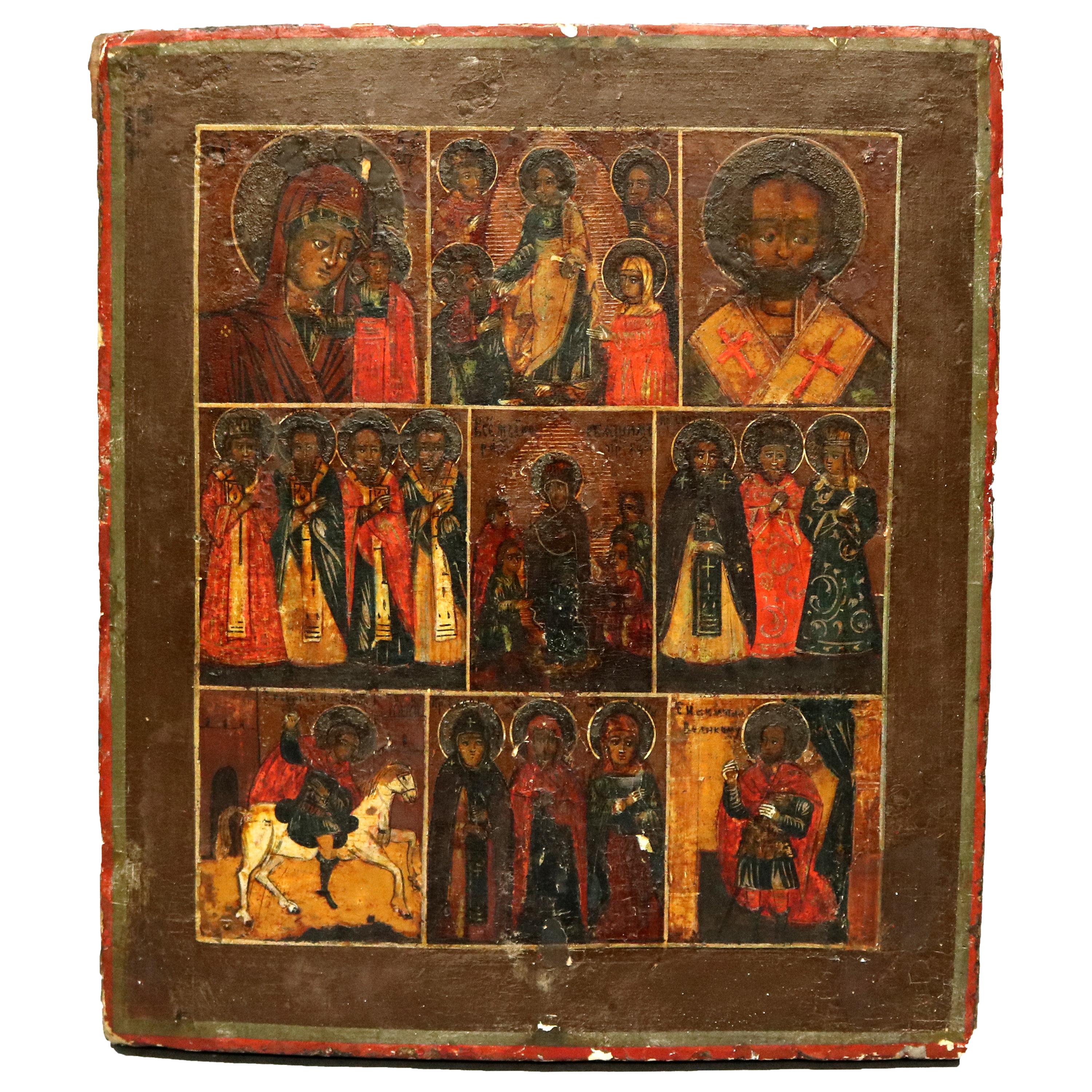 Antique Russian Orthodox Icon, Painting on Board, 18th-19th Century
