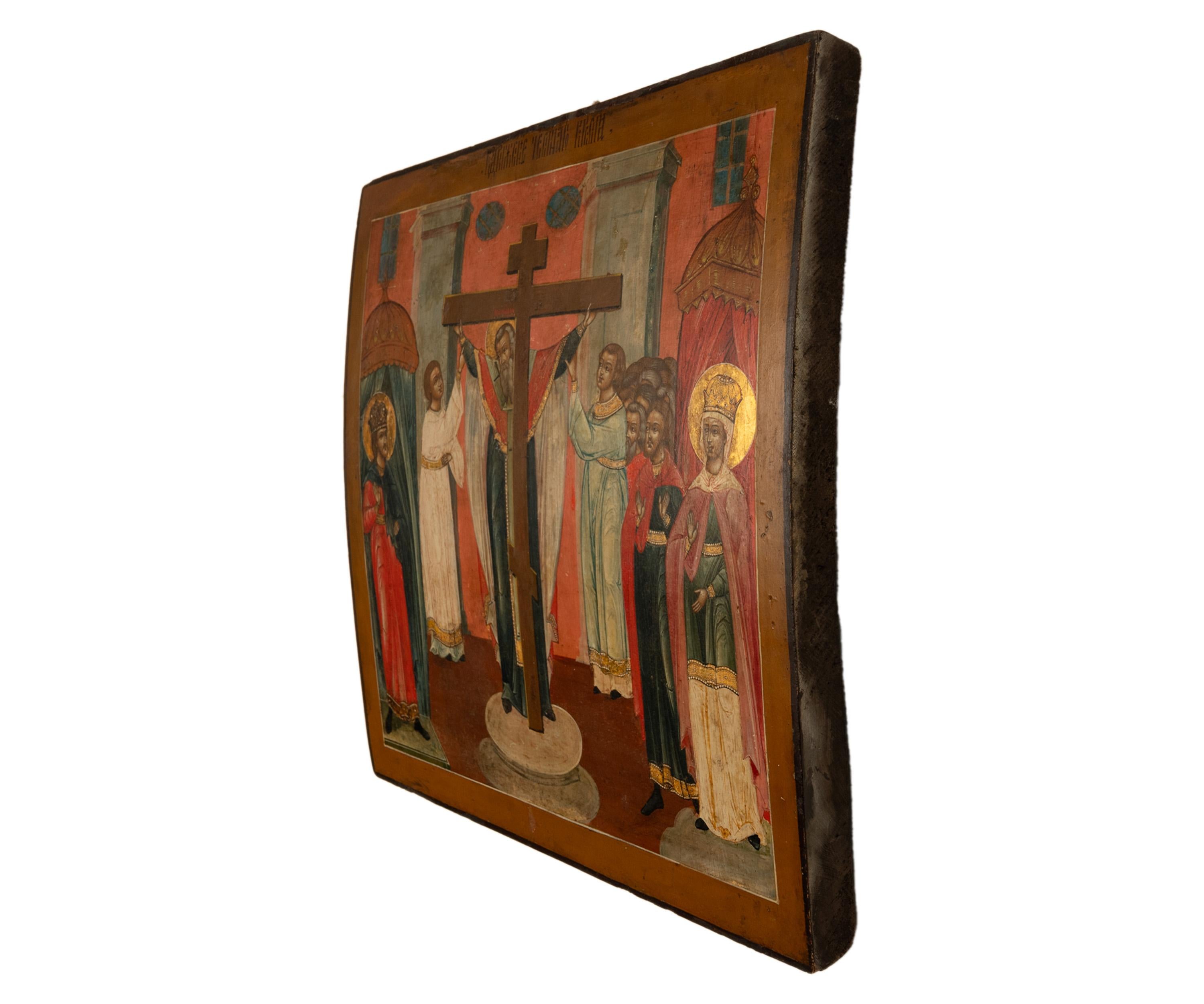 Antique Russian Orthodox Icon St. Helena & Constantine Marcarius True Cross 1820 For Sale 3