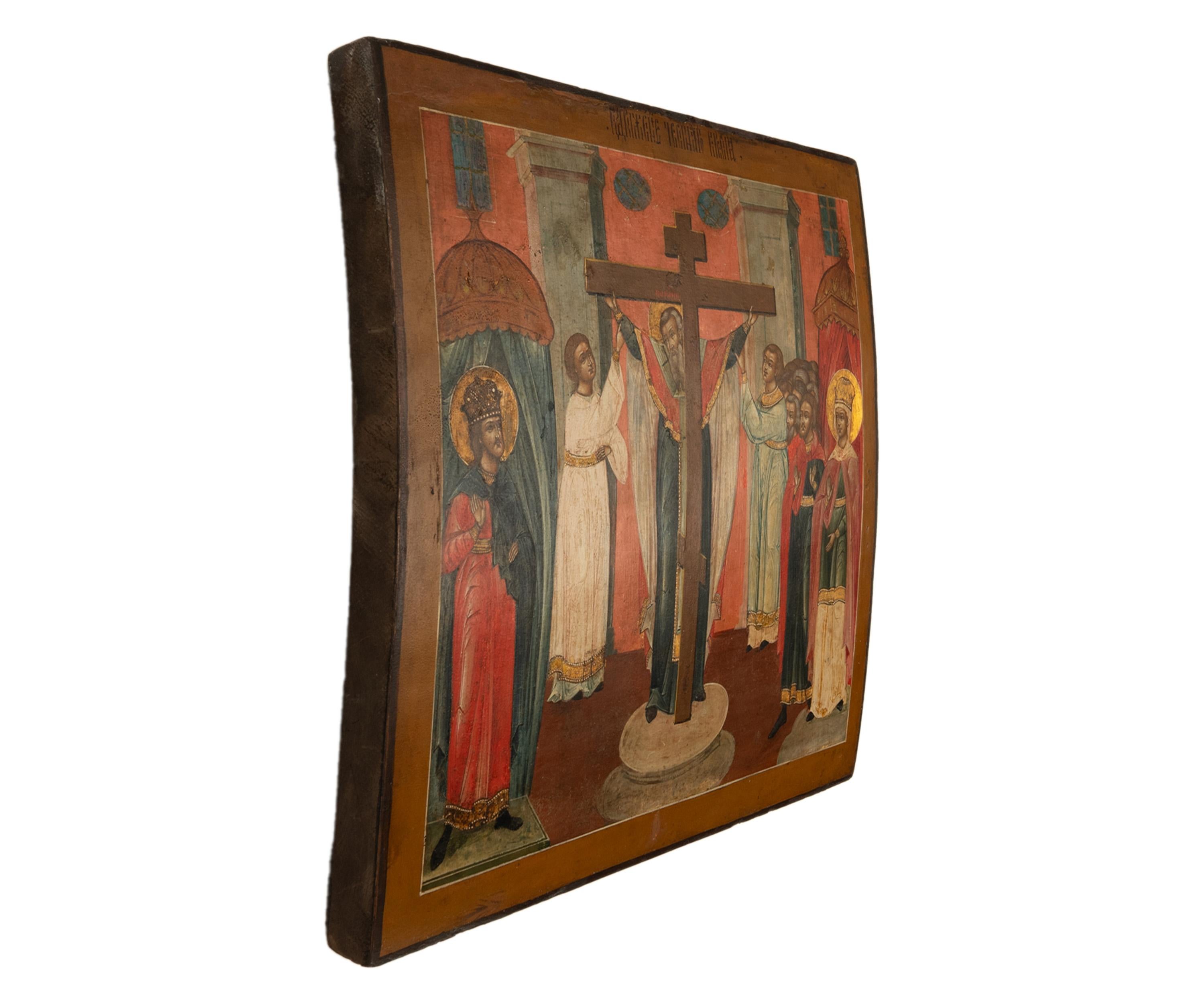 Antique Russian Orthodox Icon St. Helena & Constantine Marcarius True Cross 1820 For Sale 2